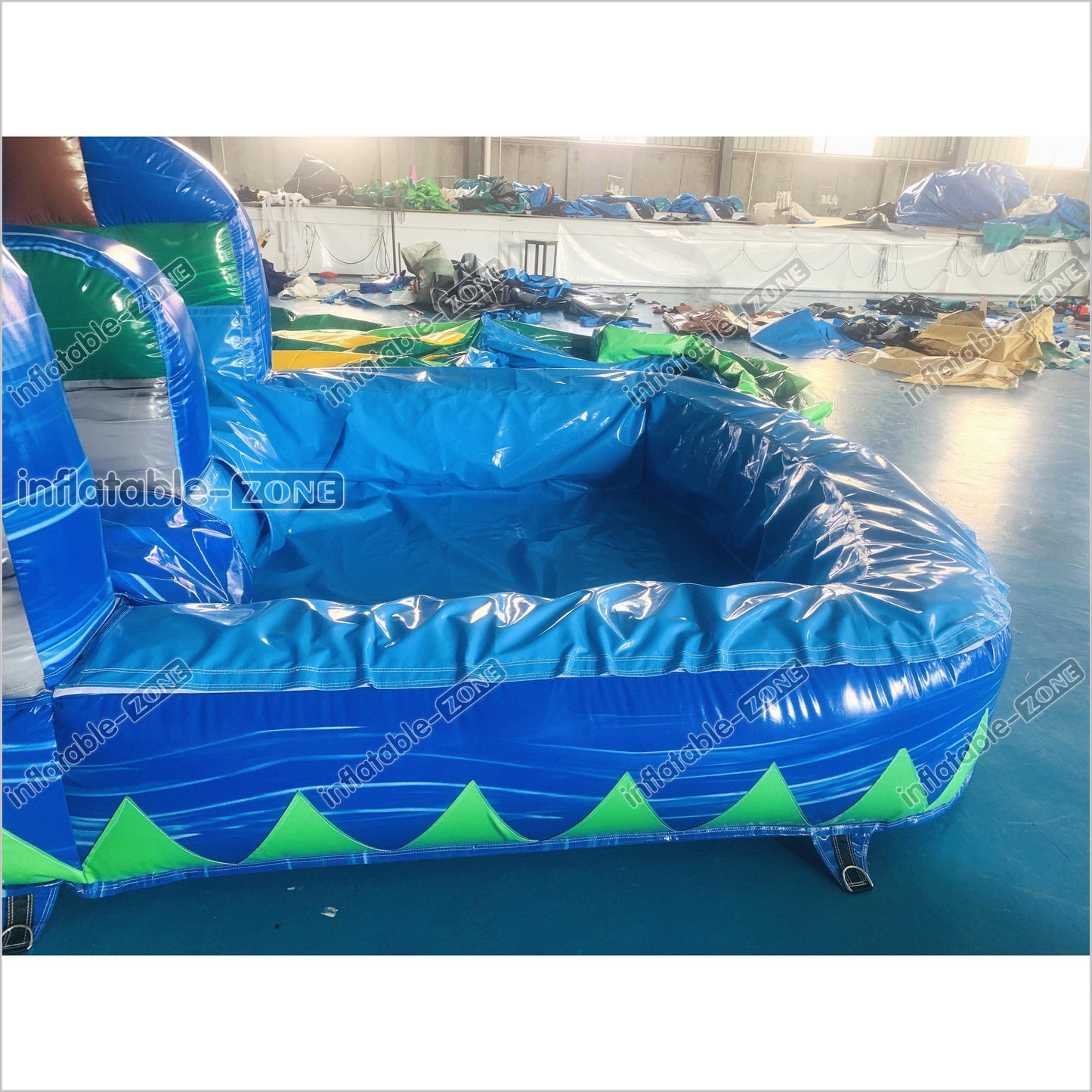 Blue Palm Tree Inflatable Water Slide Inflatable Bouncer Tropical Jumping Castle Waterslide With Small Pool - Inflatable-Zone
