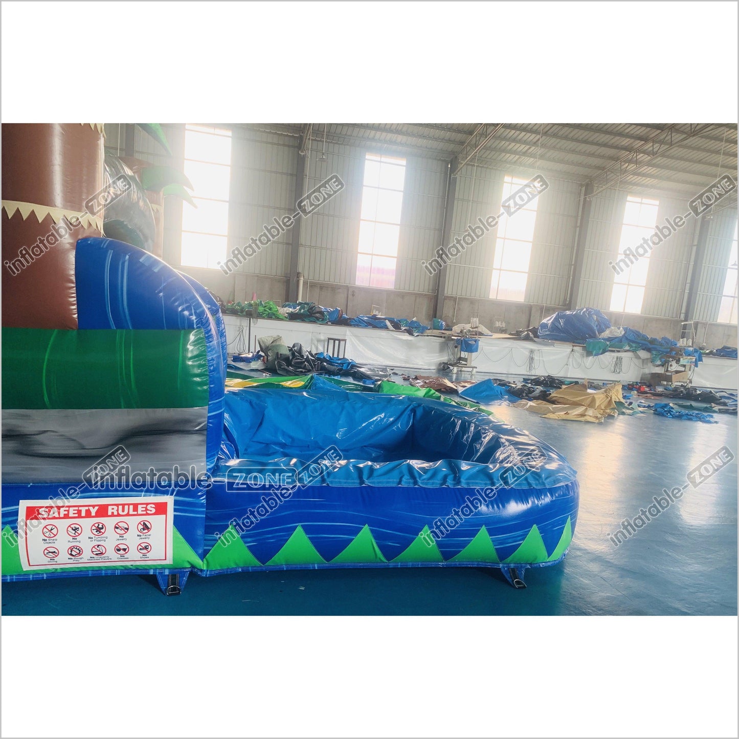 Blue Palm Tree Inflatable Water Slide Inflatable Bouncer Tropical Jumping Castle Waterslide With Small Pool - Inflatable-Zone