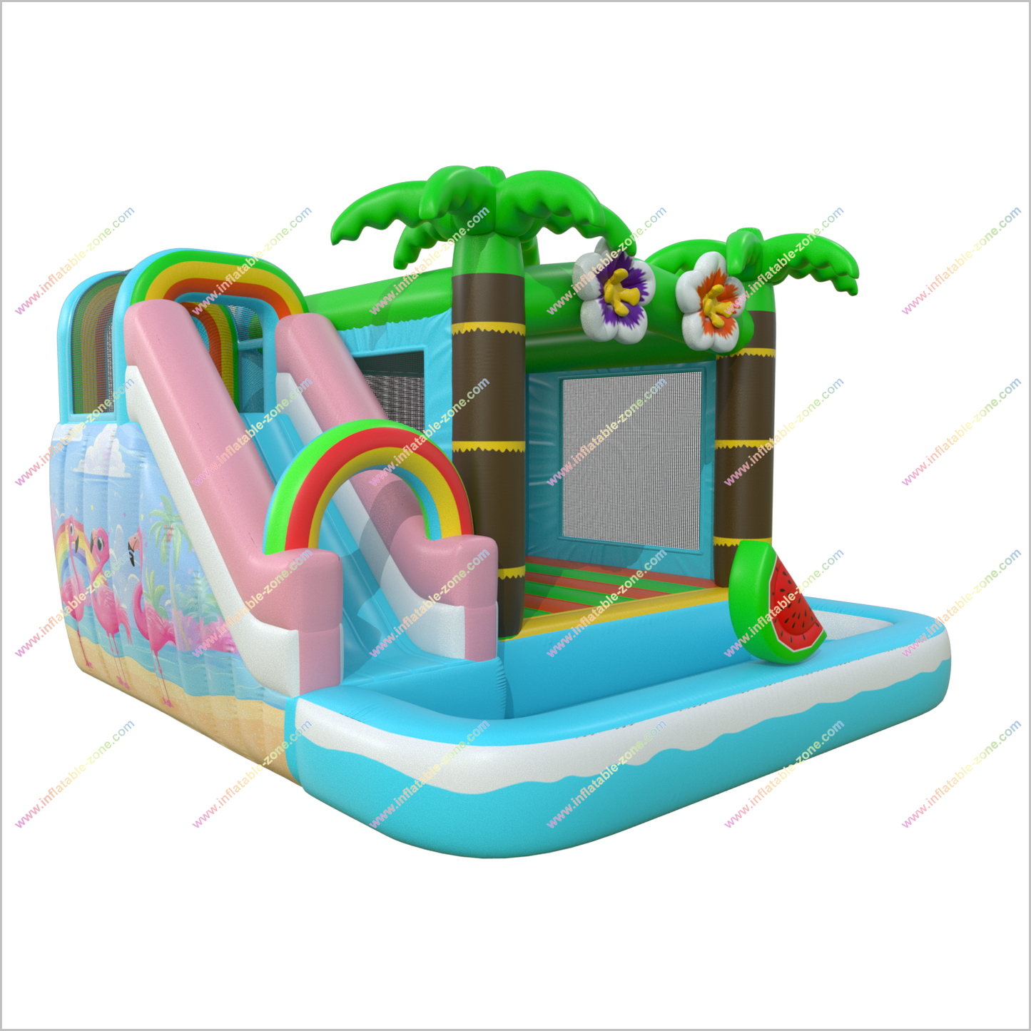 Bouncy Playground Jumping Castle Water Slide Hire Tropical Inflatables Bounce Houses And Waterslides Combo Beach - Inflatable-Zone