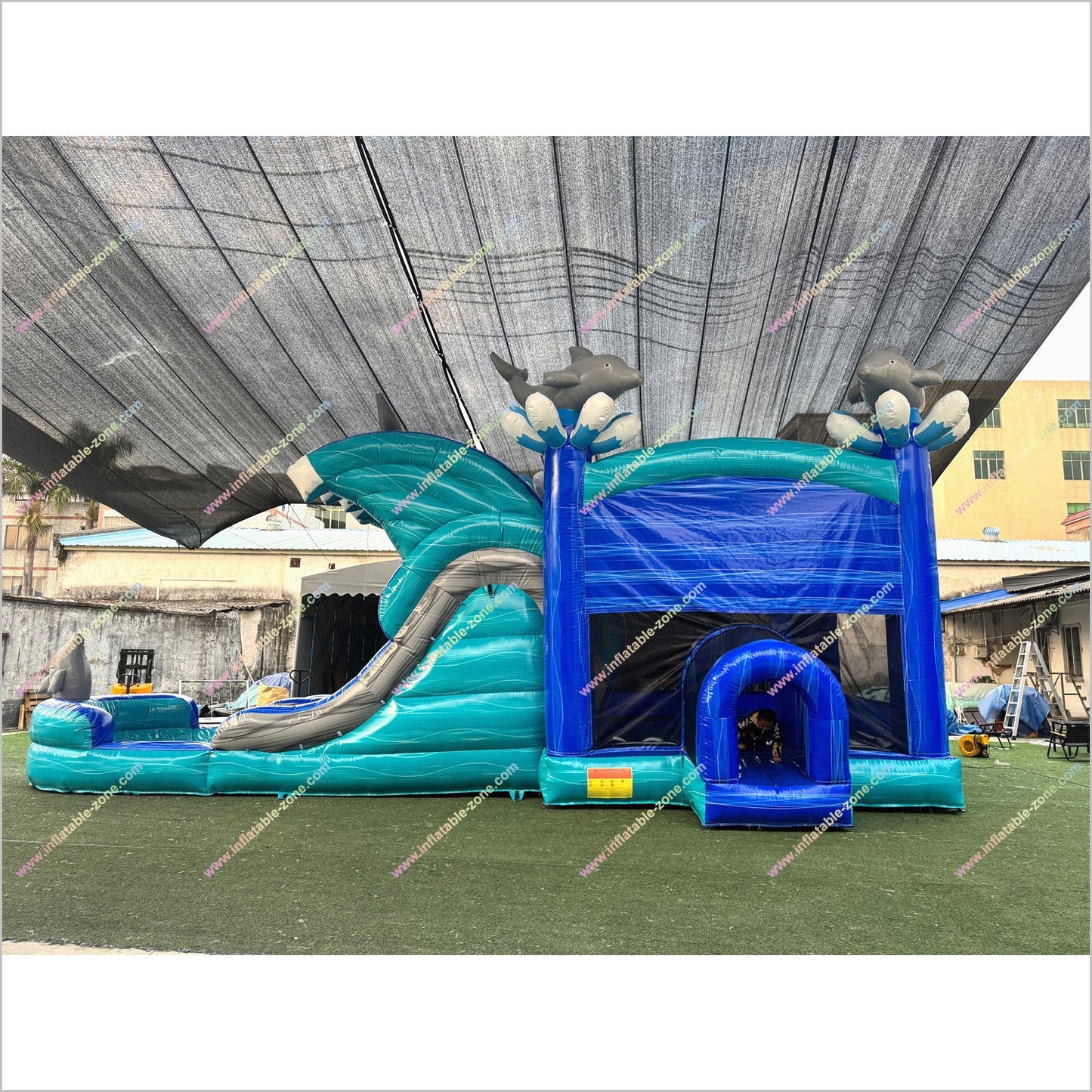 Dolphin Combo Water Slides And Bounce Houses For Rent Jumpers Party Inflatable Water Slide Bouncy Castle