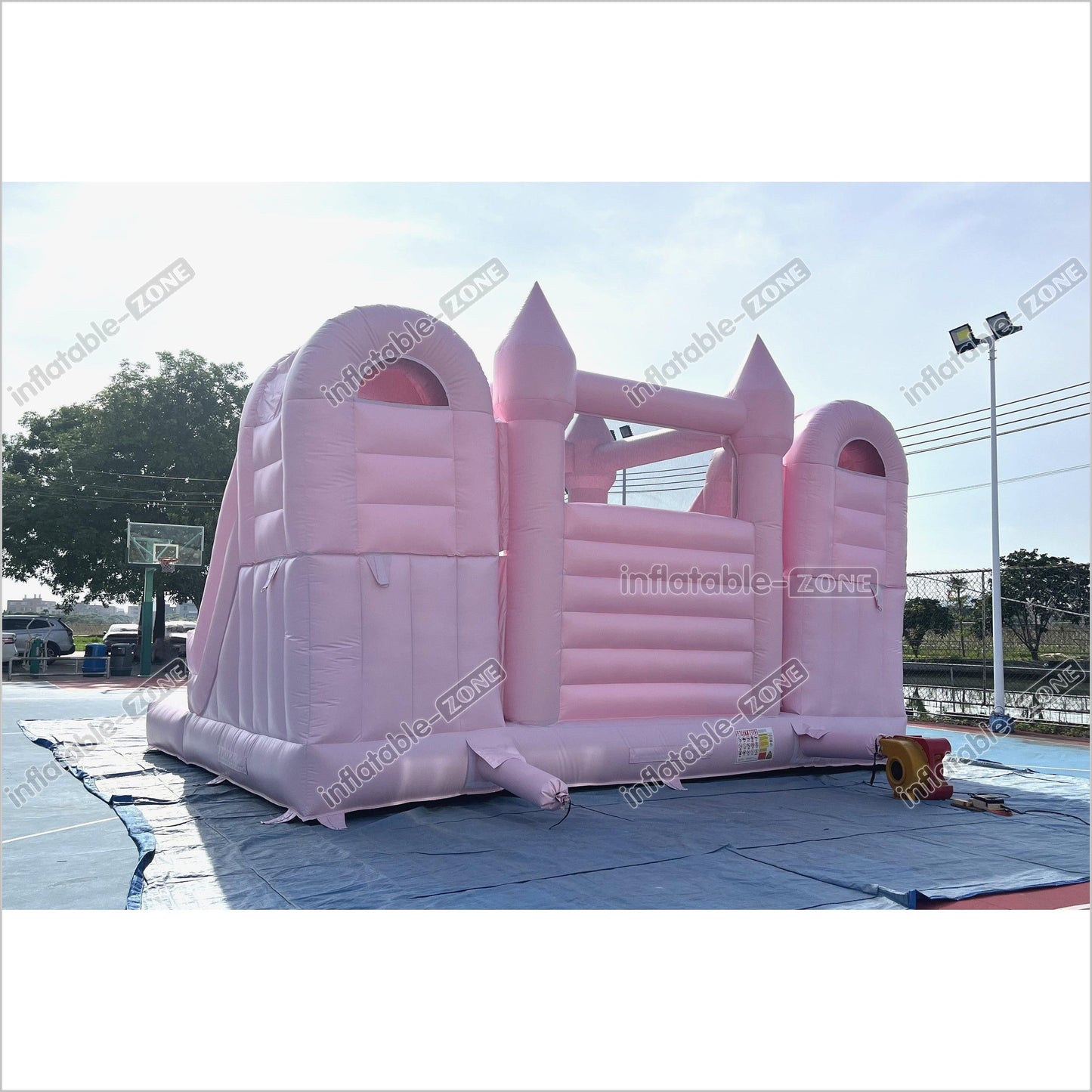 Double Slide Water Inflatable Bounce House Pink Happy Hop Mega Slide Combo Jumping Castle With Ball Pit - Inflatable-Zone