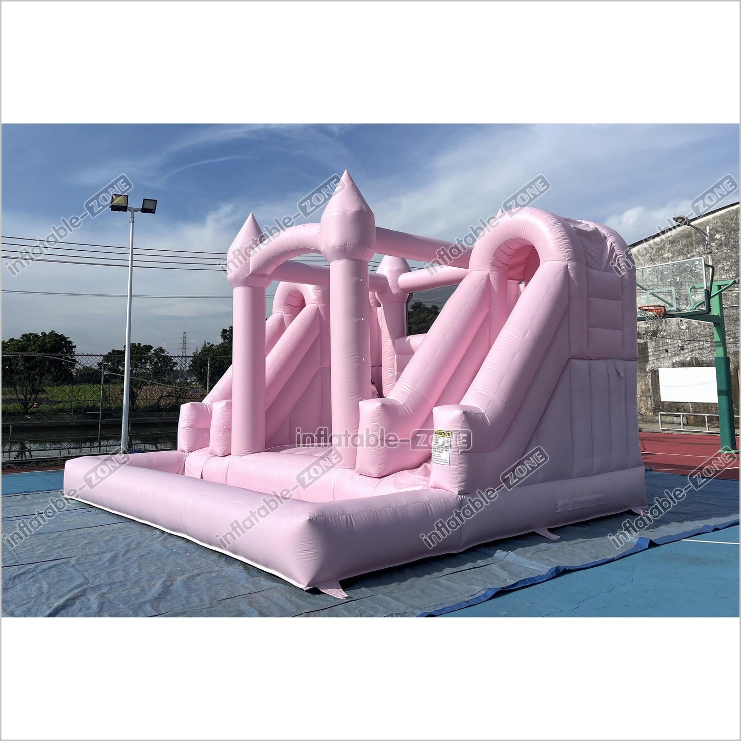 Double Slide Water Inflatable Bounce House Pink Happy Hop Mega Slide Combo Jumping Castle With Ball Pit - Inflatable-Zone