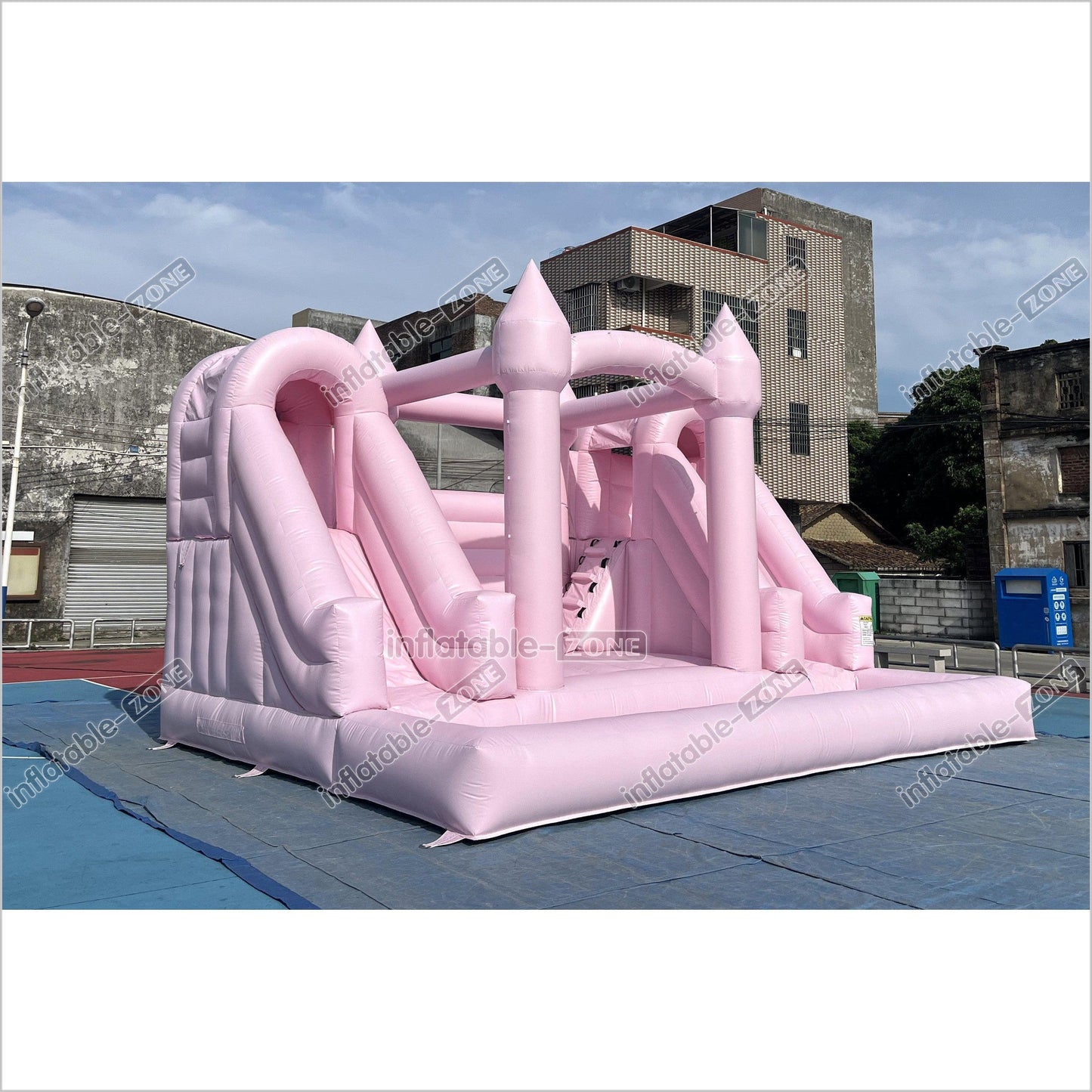 Double Slide Water Inflatable Bounce House Pink Happy Hop Mega Slide Combo Jumping Castle With Ball Pit - Inflatable-Zone