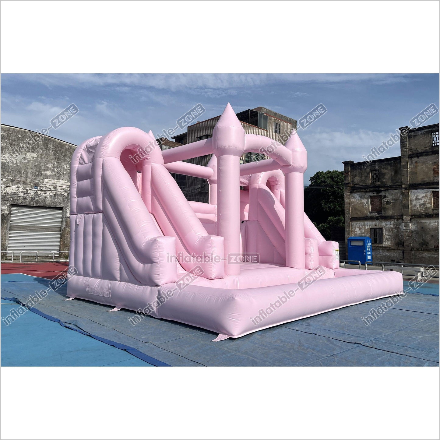 Double Slide Water Inflatable Bounce House Pink Happy Hop Mega Slide Combo Jumping Castle With Ball Pit - Inflatable-Zone