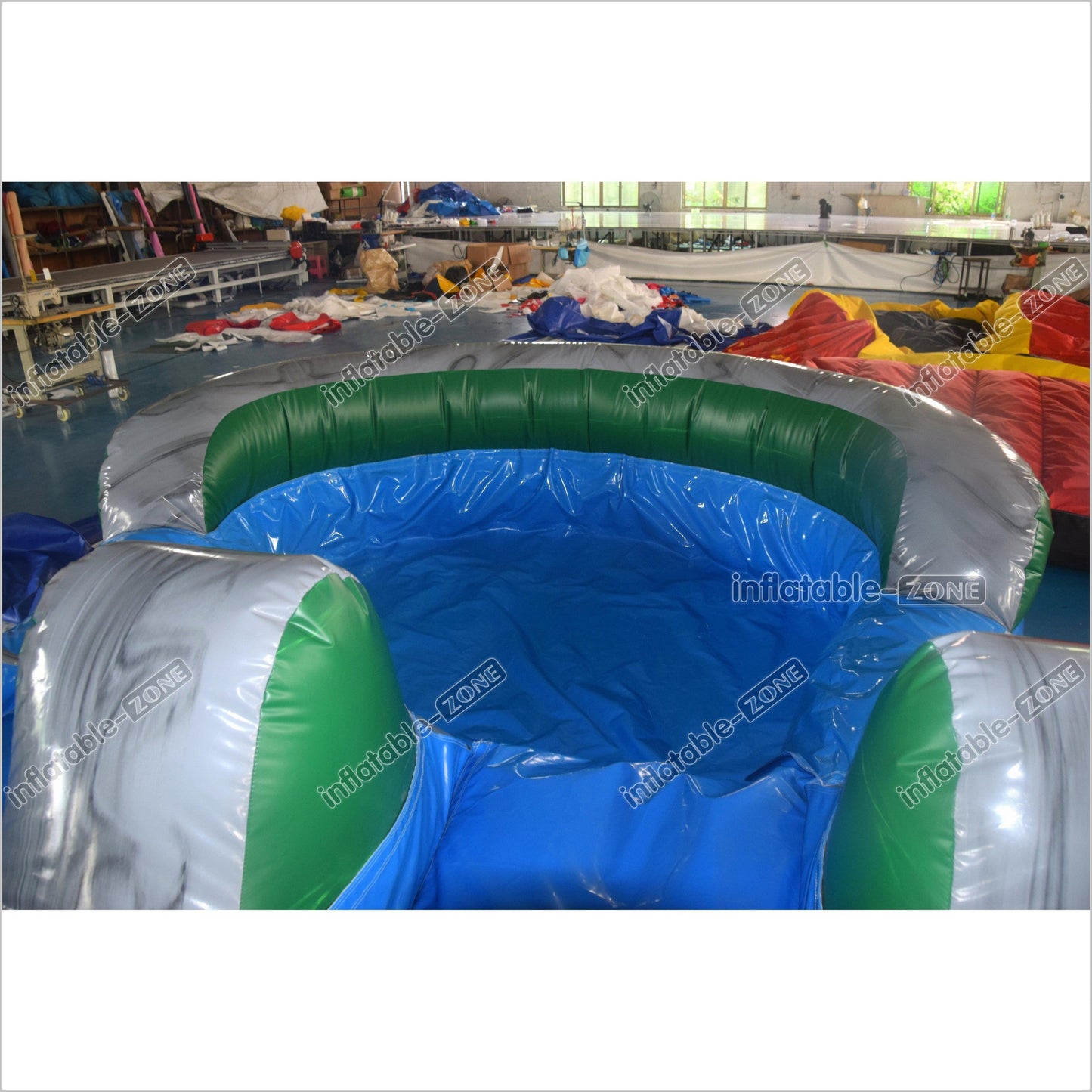 Extra Long Blue Double Splash Water Slide Inflatable Big Jumping Castle Palm Tree Slip And Slide With Pool - Inflatable-Zone