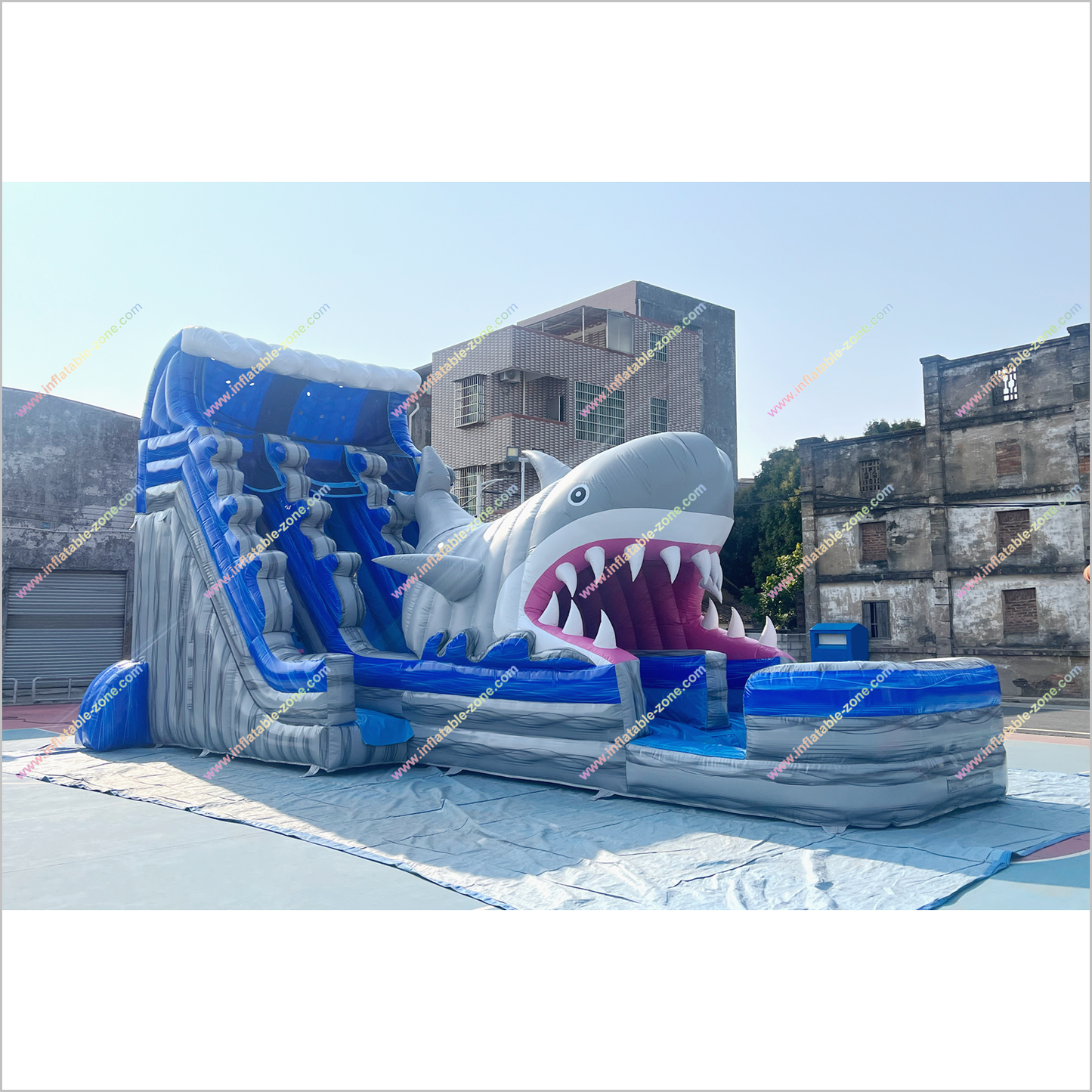 Happy Hop Inflatable Shark Double Water Slide Playground Equipment For Parks Giant Water Slide Rental Inflatable Pool - Inflatable-Zone