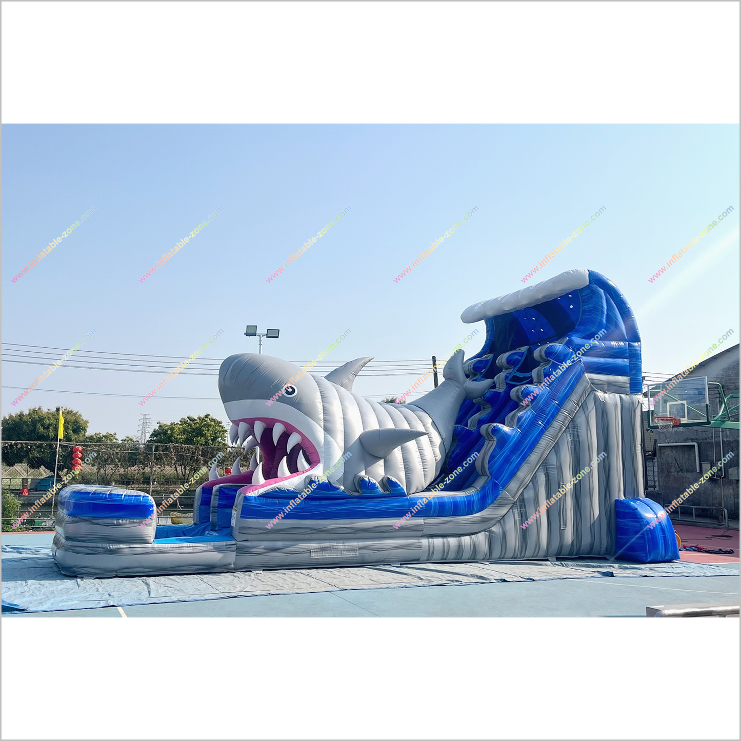 Happy Hop Inflatable Shark Double Water Slide Playground Equipment For Parks Giant Water Slide Rental Inflatable Pool - Inflatable-Zone