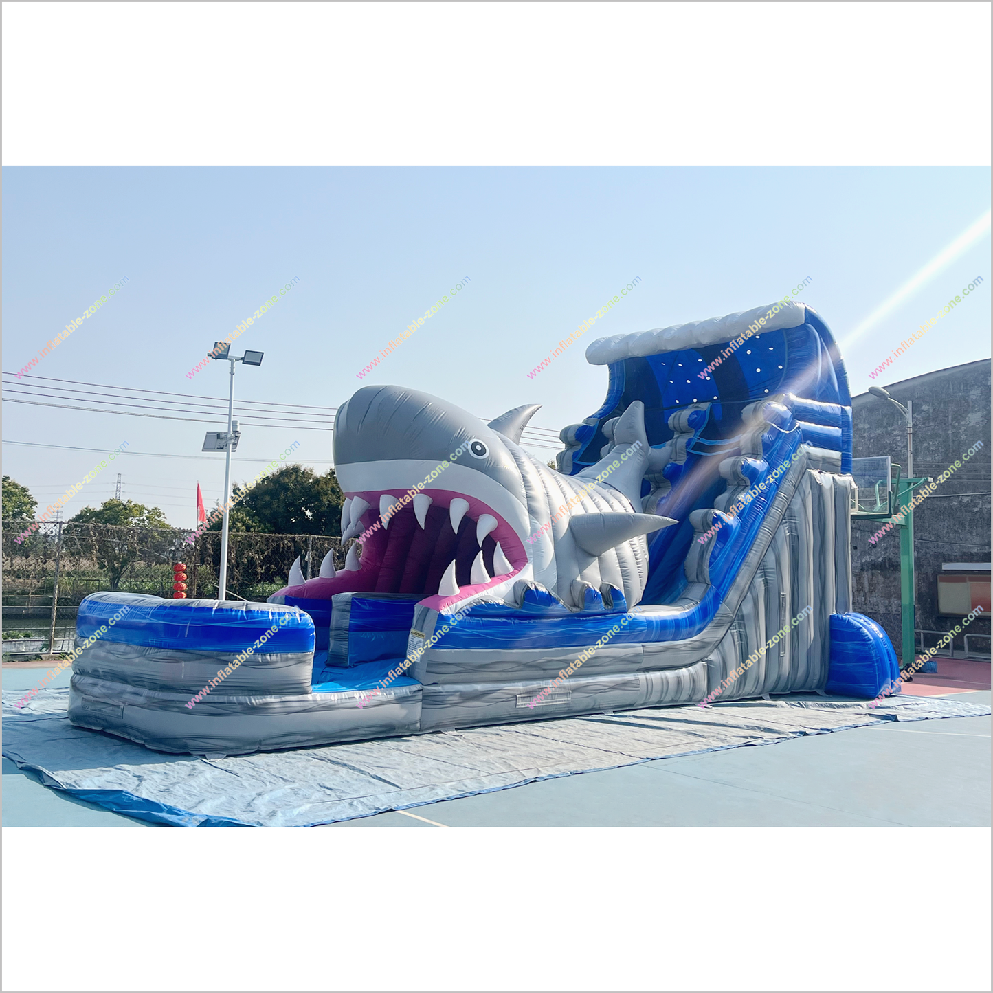 Happy Hop Inflatable Shark Double Water Slide Playground Equipment For Parks Giant Water Slide Rental Inflatable Pool - Inflatable-Zone
