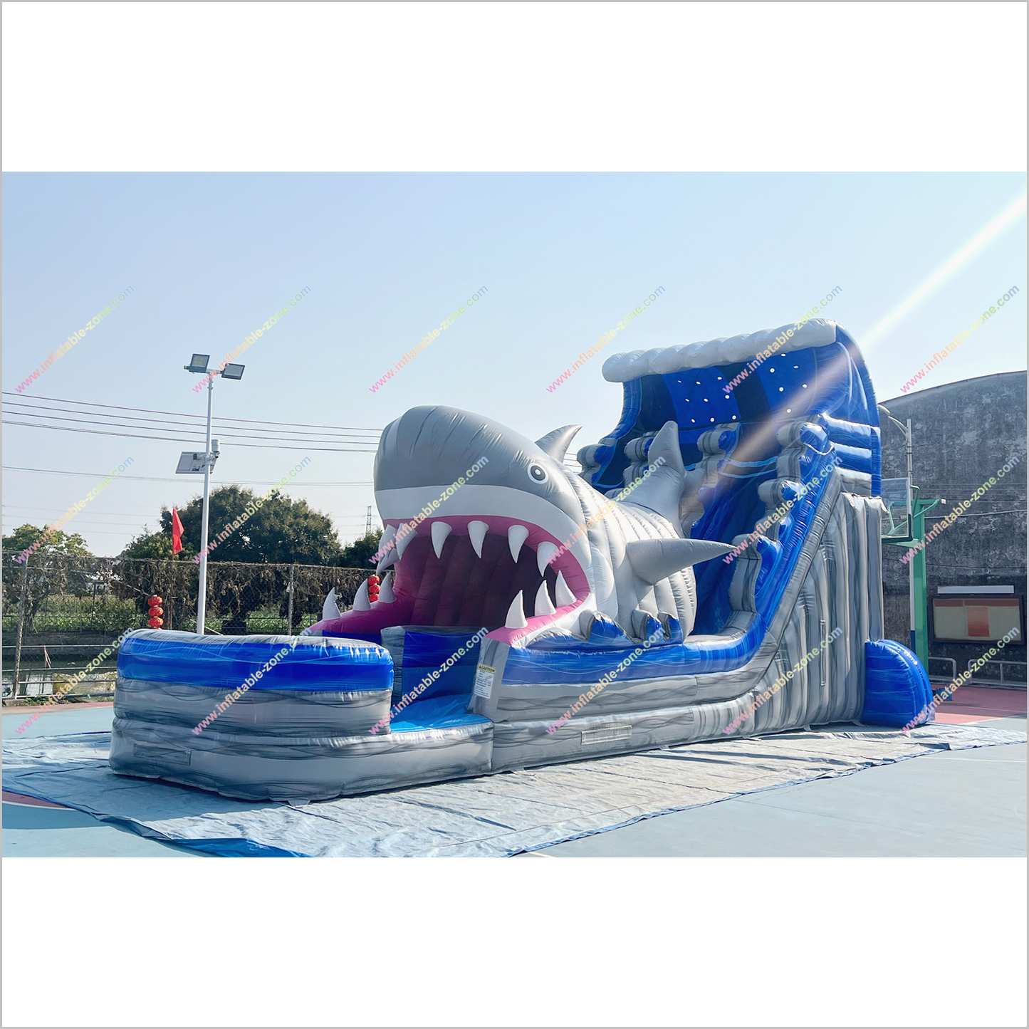Happy Hop Inflatable Shark Double Water Slide Playground Equipment For Parks Giant Water Slide Rental Inflatable Pool - Inflatable-Zone