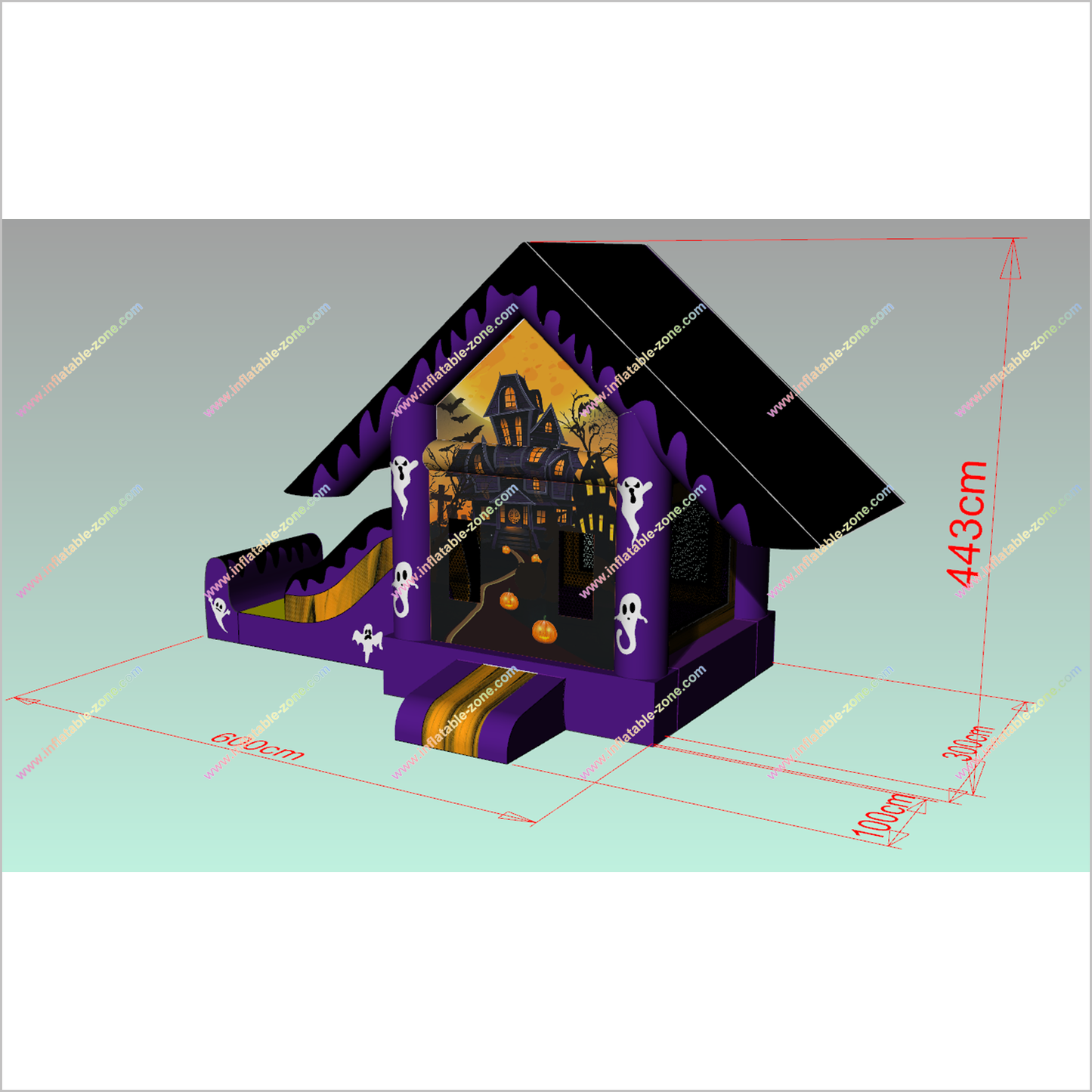 Haunted House Halloween Inflatable Bounce And Slide Rentals Purple And Black Combo Slide Bouncy Castle For Sale