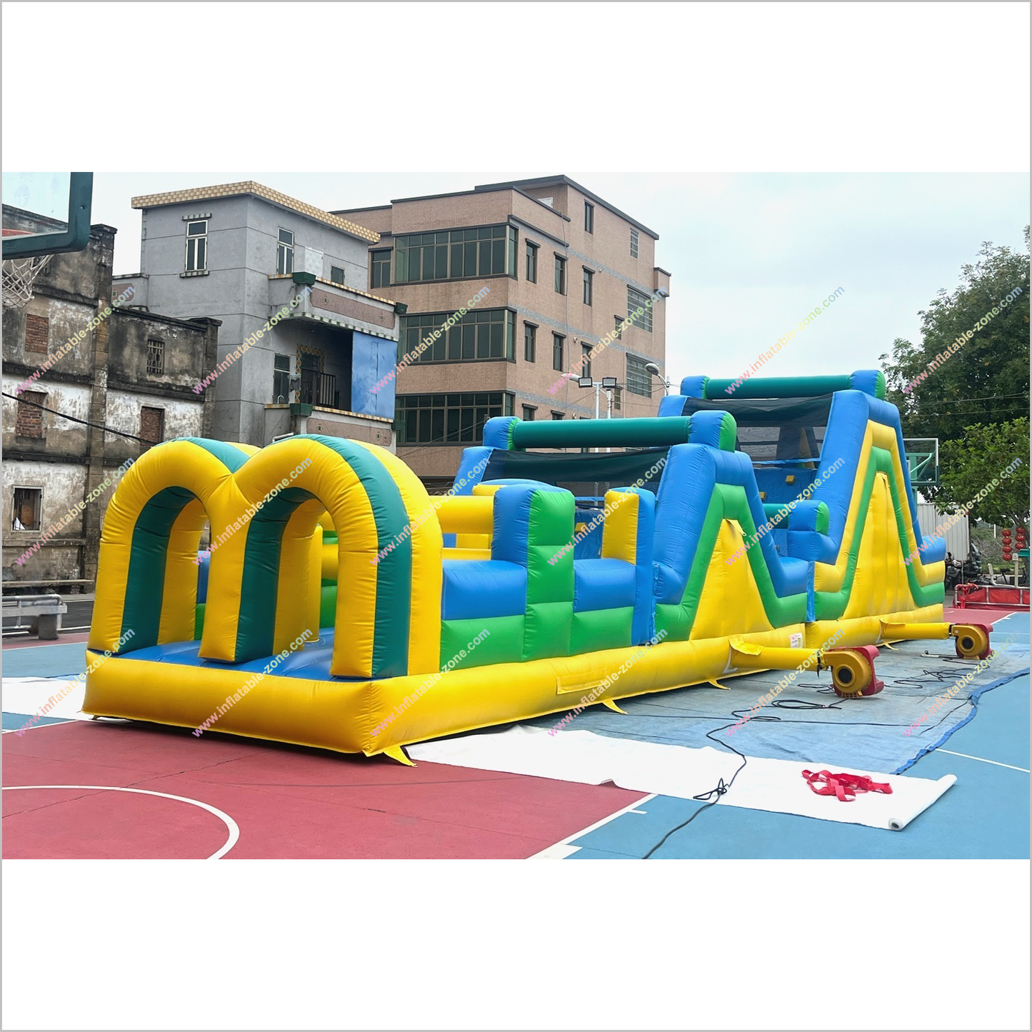 Hire An Inflatable Obstacle Course Double Slip Slide Outdoor Backyard Playground Blow Up Obstacle Course For Sale