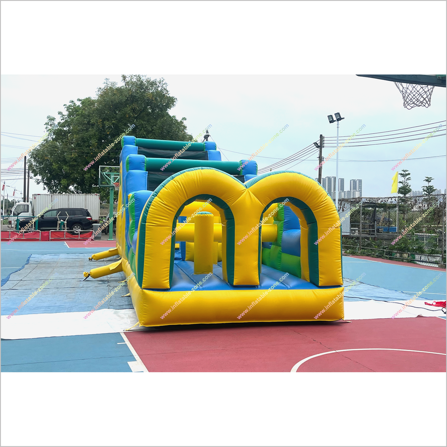 Hire An Inflatable Obstacle Course Double Slip Slide Outdoor Backyard Playground Blow Up Obstacle Course For Sale