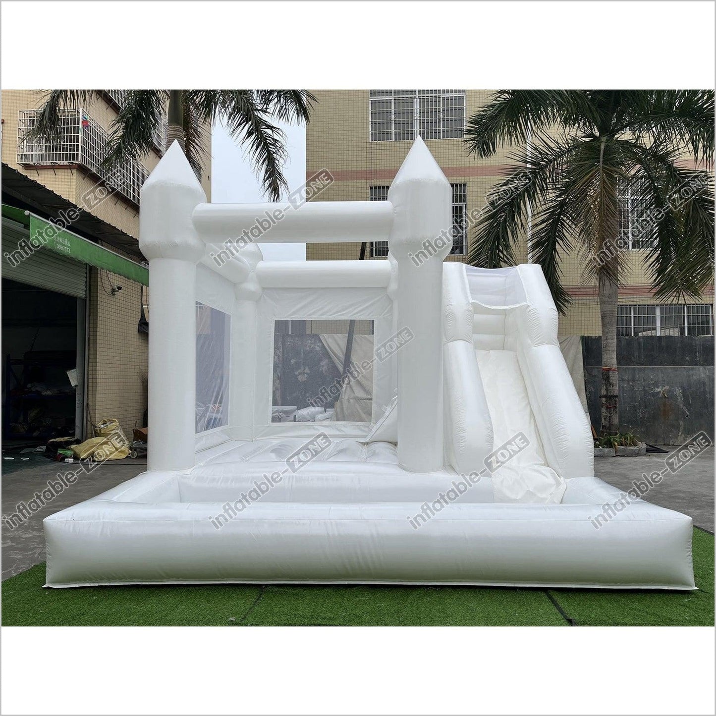 3 In 1 White Bouncy House Jumper With Slide And Ball Pit Pool - Inflatable-Zone