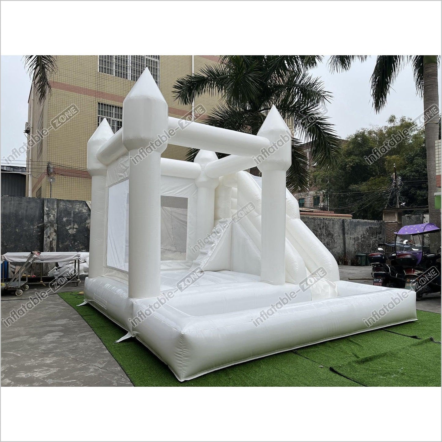 3 In 1 White Bouncy House Jumper With Slide And Ball Pit Pool - Inflatable-Zone