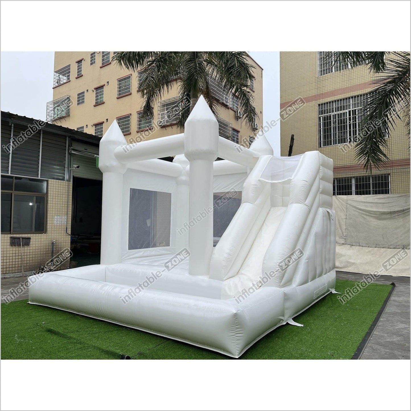 3 In 1 White Bouncy House Jumper With Slide And Ball Pit Pool - Inflatable-Zone
