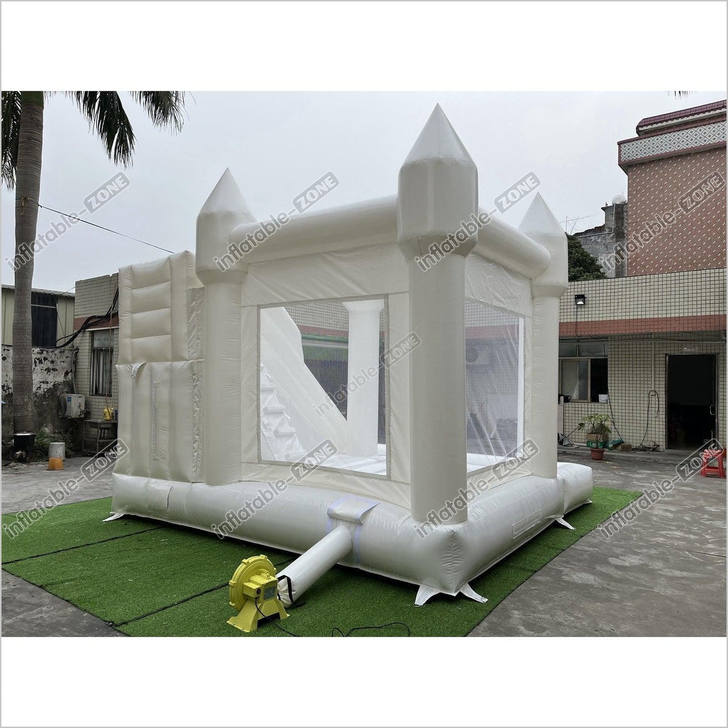 3 In 1 White Bouncy House Jumper With Slide And Ball Pit Pool - Inflatable-Zone