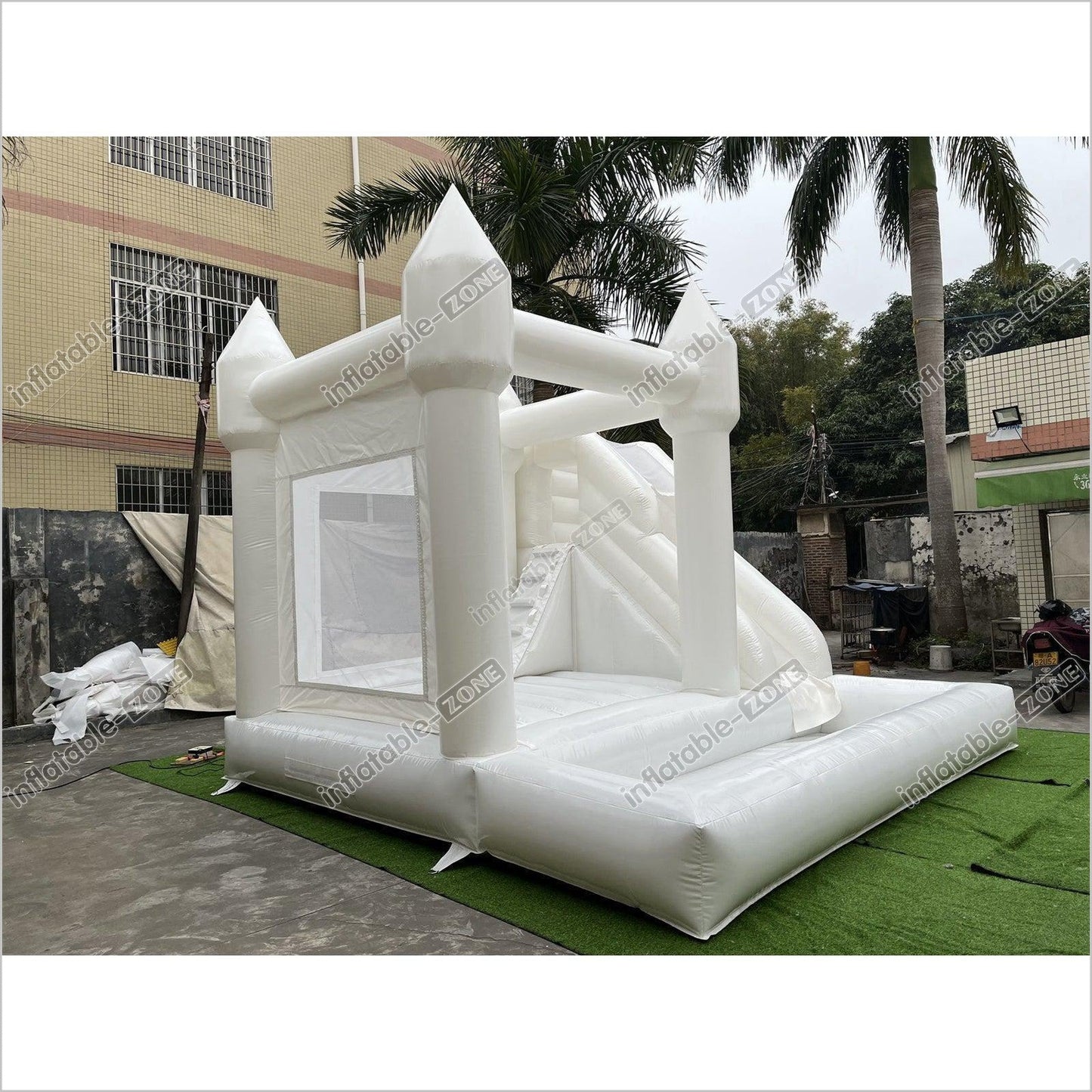 3 In 1 White Bouncy House Jumper With Slide And Ball Pit Pool - Inflatable-Zone