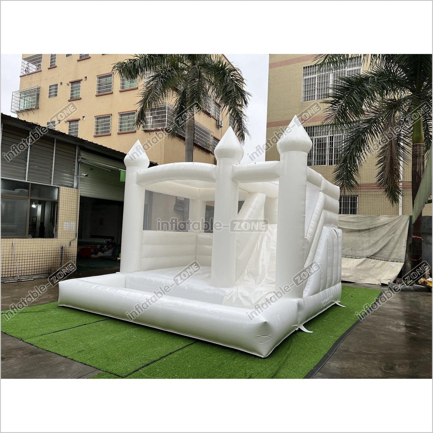 3 In 1 Inflatable White Wedding Jumping Castle With Slide And Ball Pit Pool Outdoor - Inflatable-Zone