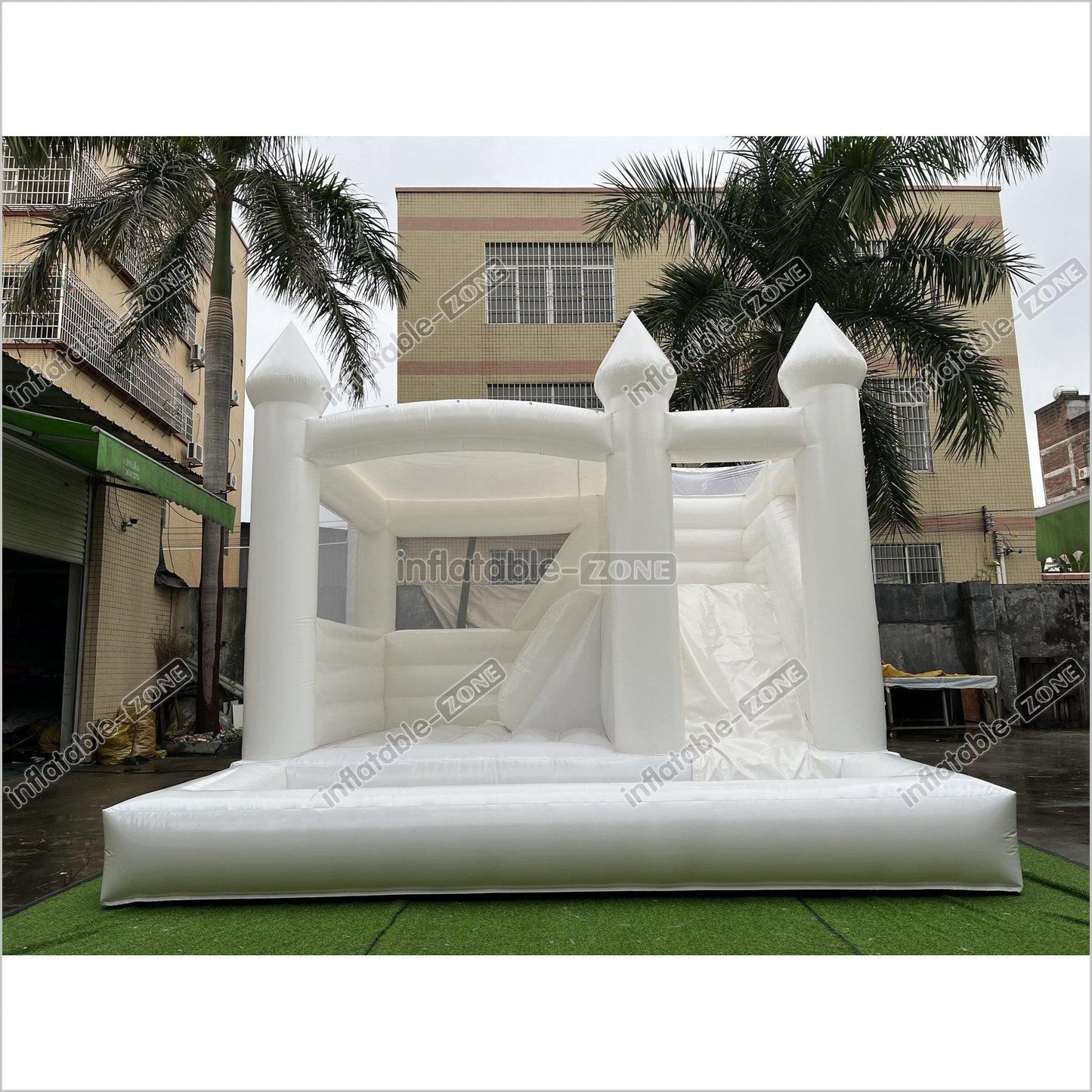3 In 1 Inflatable White Wedding Jumping Castle With Slide And Ball Pit Pool Outdoor - Inflatable-Zone