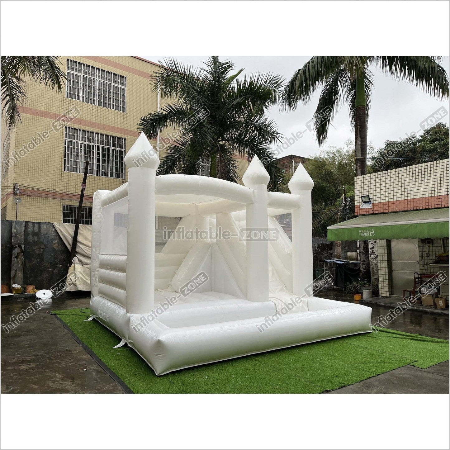 3 In 1 Inflatable White Wedding Jumping Castle With Slide And Ball Pit Pool Outdoor - Inflatable-Zone
