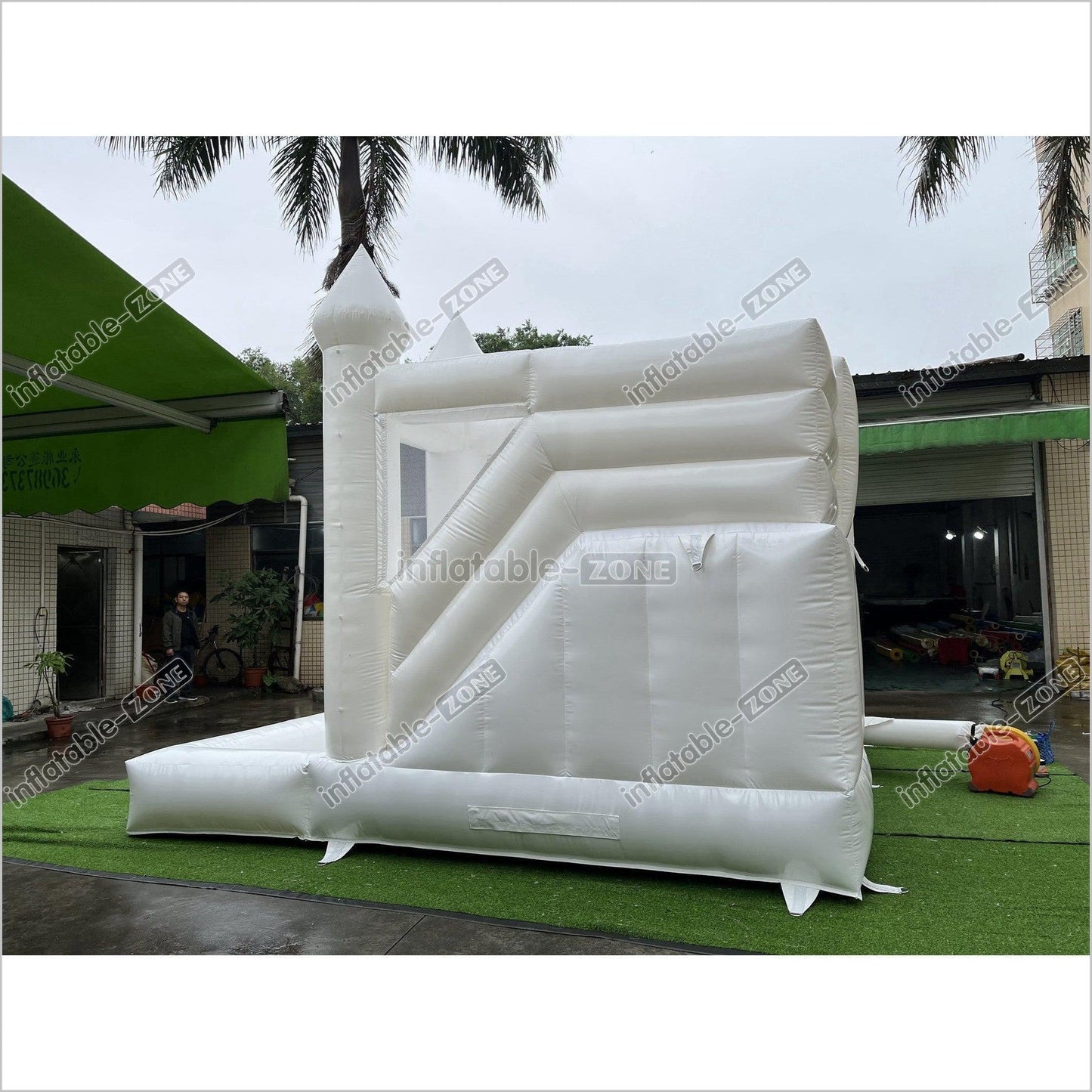 3 In 1 Inflatable White Wedding Jumping Castle With Slide And Ball Pit Pool Outdoor - Inflatable-Zone