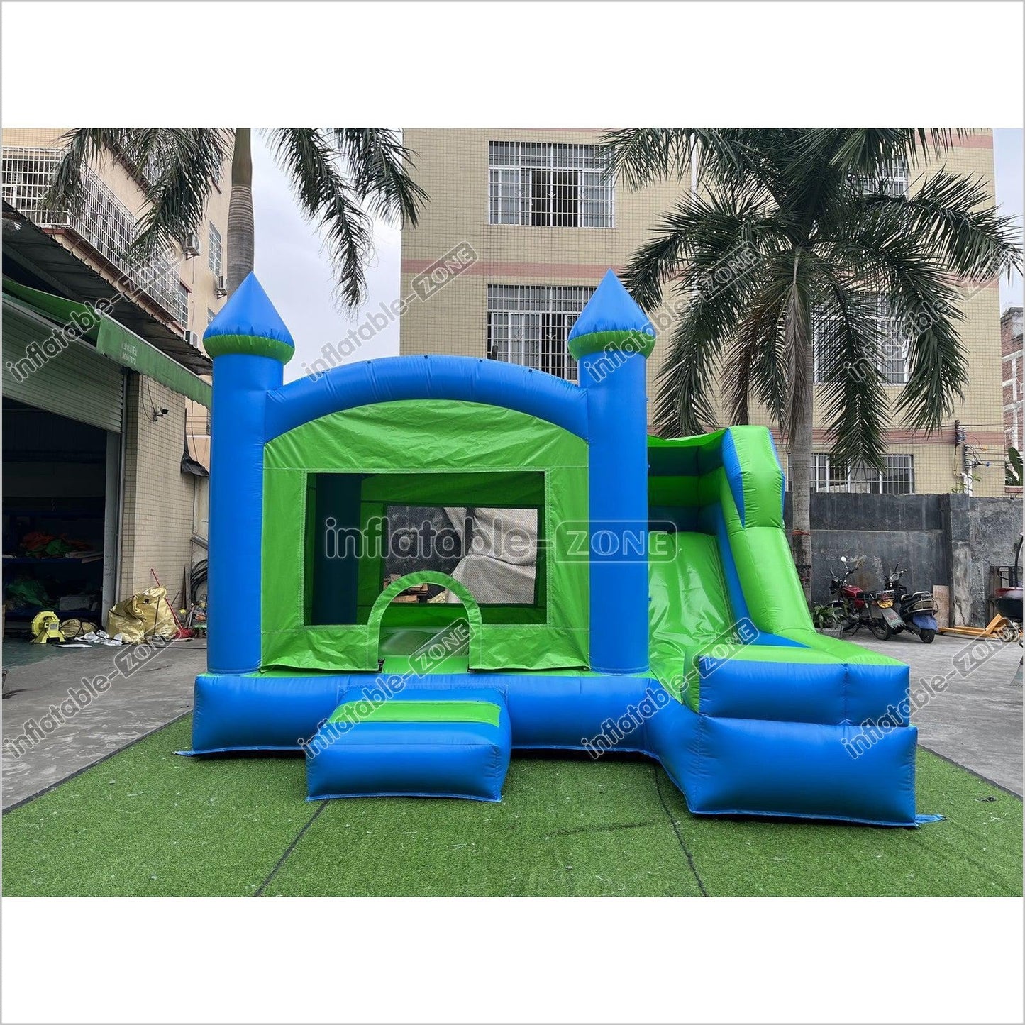 New Blue And Green Inflatable Jumping Castle, Bounce House Castle - Inflatable-Zone
