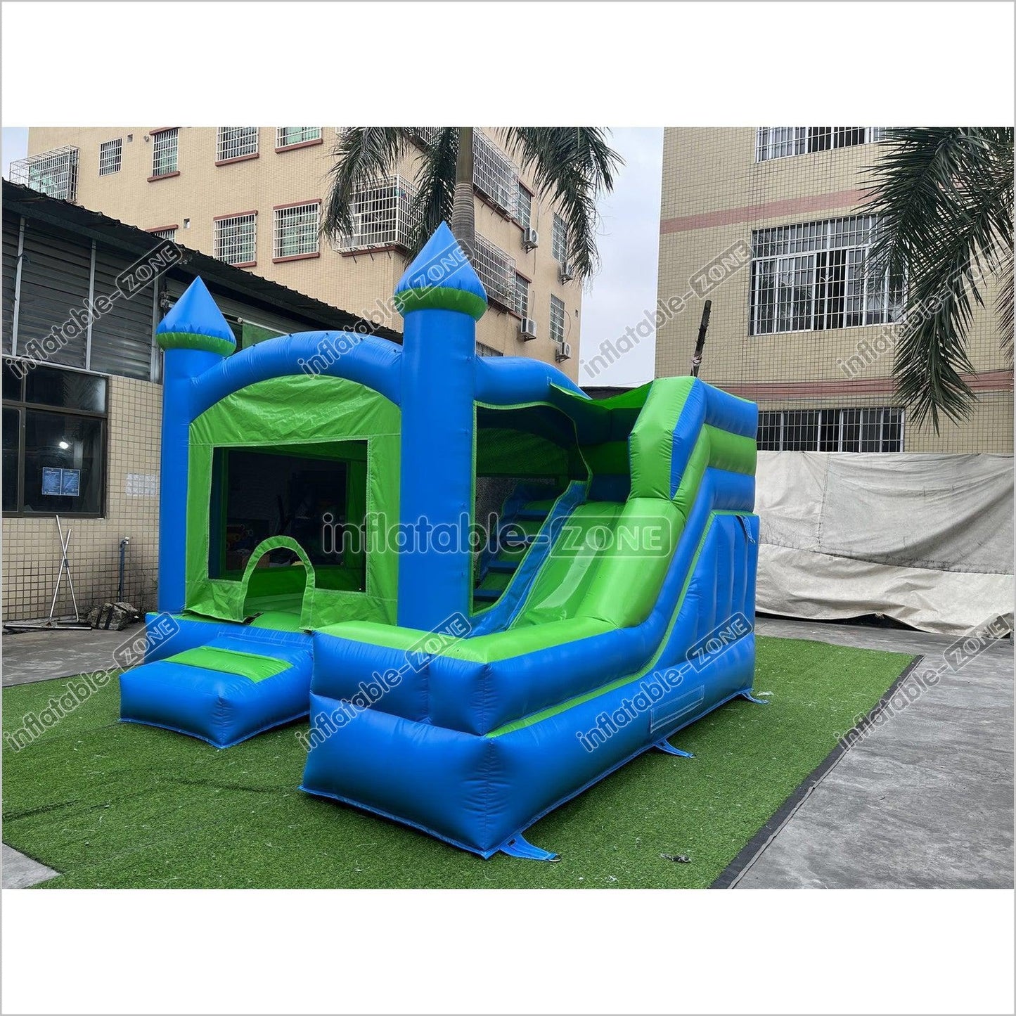 New Blue And Green Inflatable Jumping Castle, Bounce House Castle - Inflatable-Zone