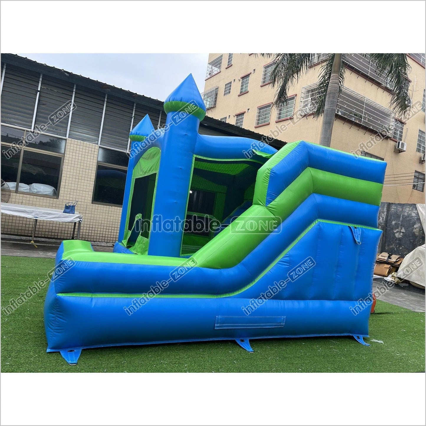 New Blue And Green Inflatable Jumping Castle, Bounce House Castle - Inflatable-Zone