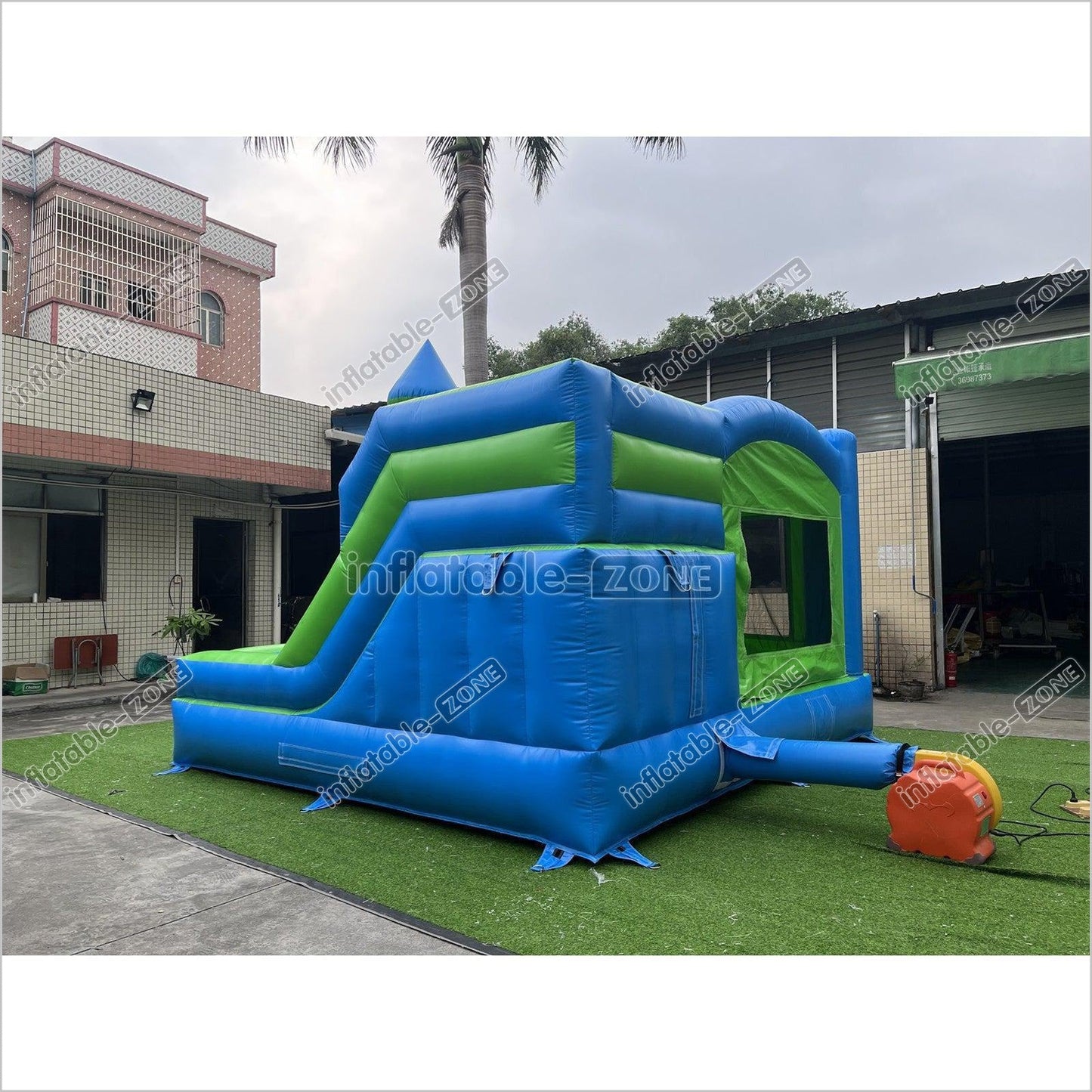New Blue And Green Inflatable Jumping Castle, Bounce House Castle - Inflatable-Zone