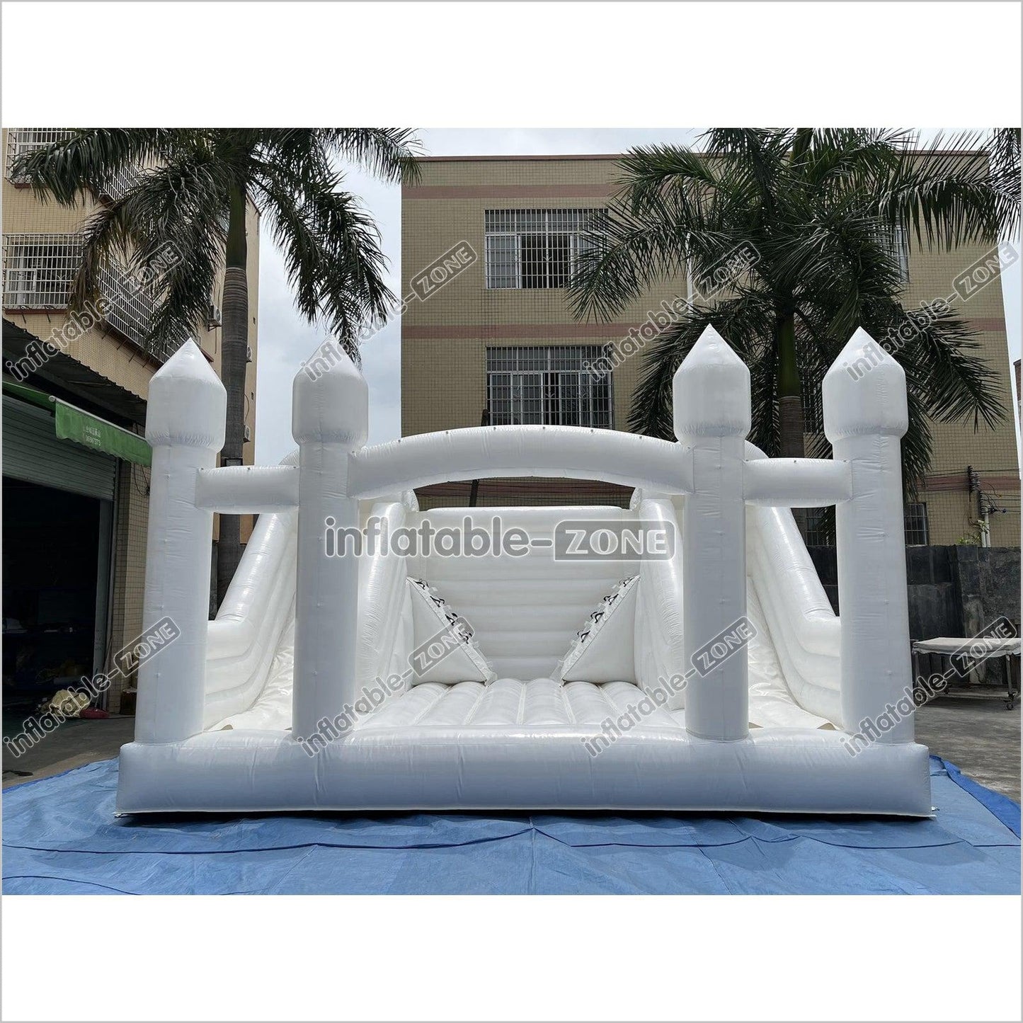 Inflatable White Bounce House White Double Slide Wedding Bouncy Castle - Inflatable-Zone