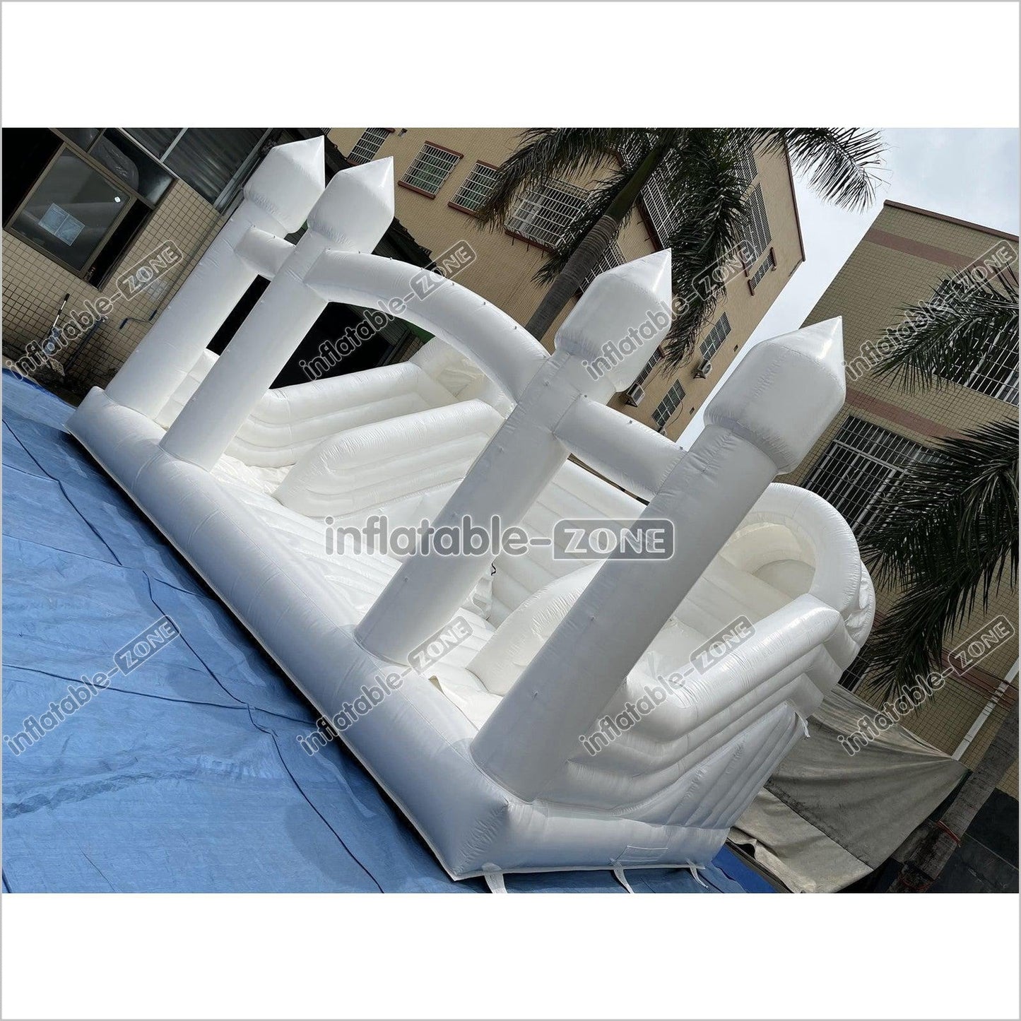 Inflatable White Bounce House White Double Slide Wedding Bouncy Castle - Inflatable-Zone