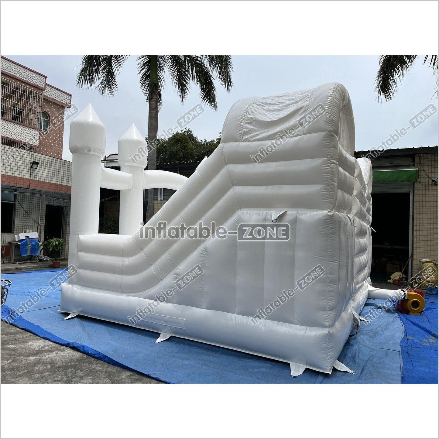 Inflatable White Bounce House White Double Slide Wedding Bouncy Castle - Inflatable-Zone