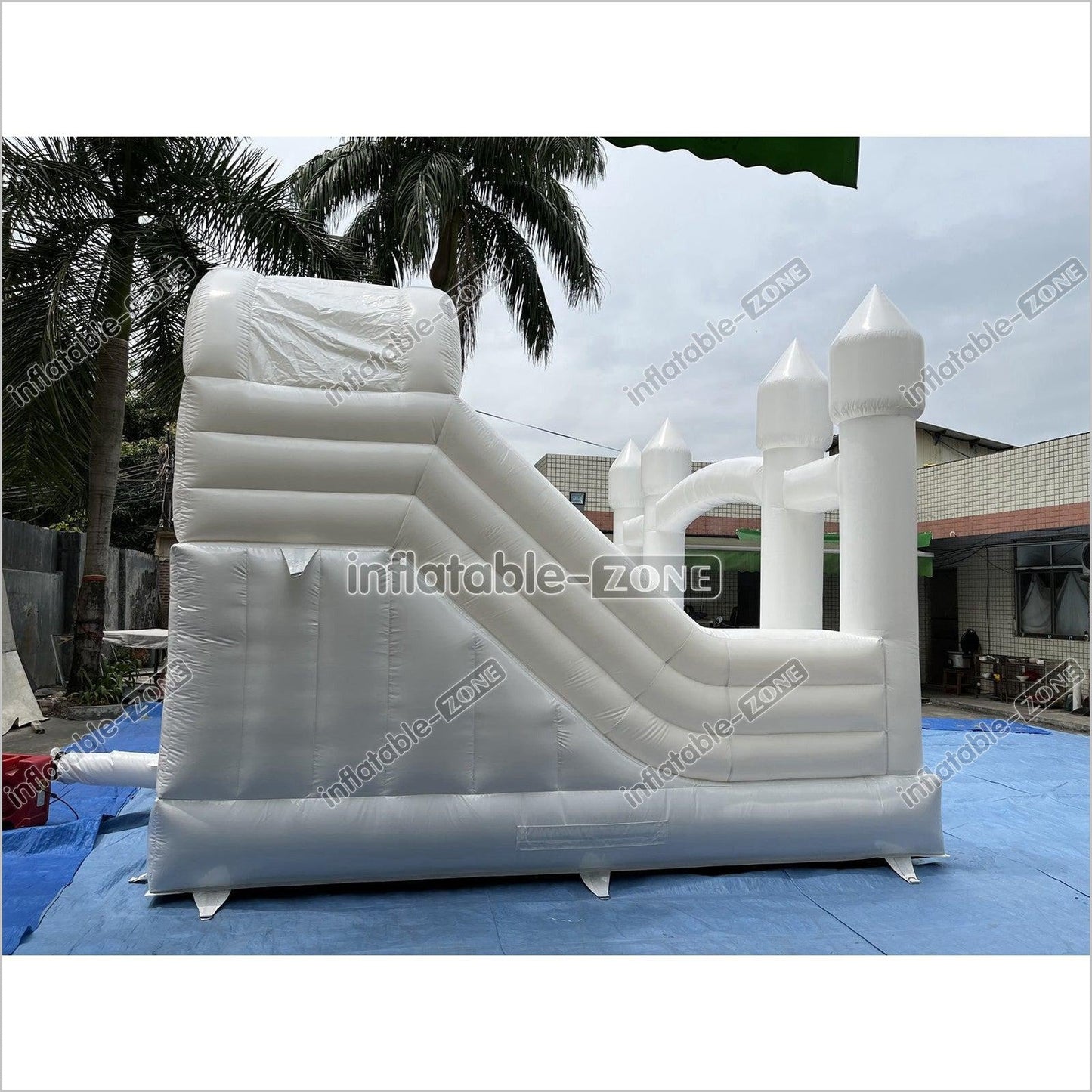 Inflatable White Bounce House White Double Slide Wedding Bouncy Castle - Inflatable-Zone