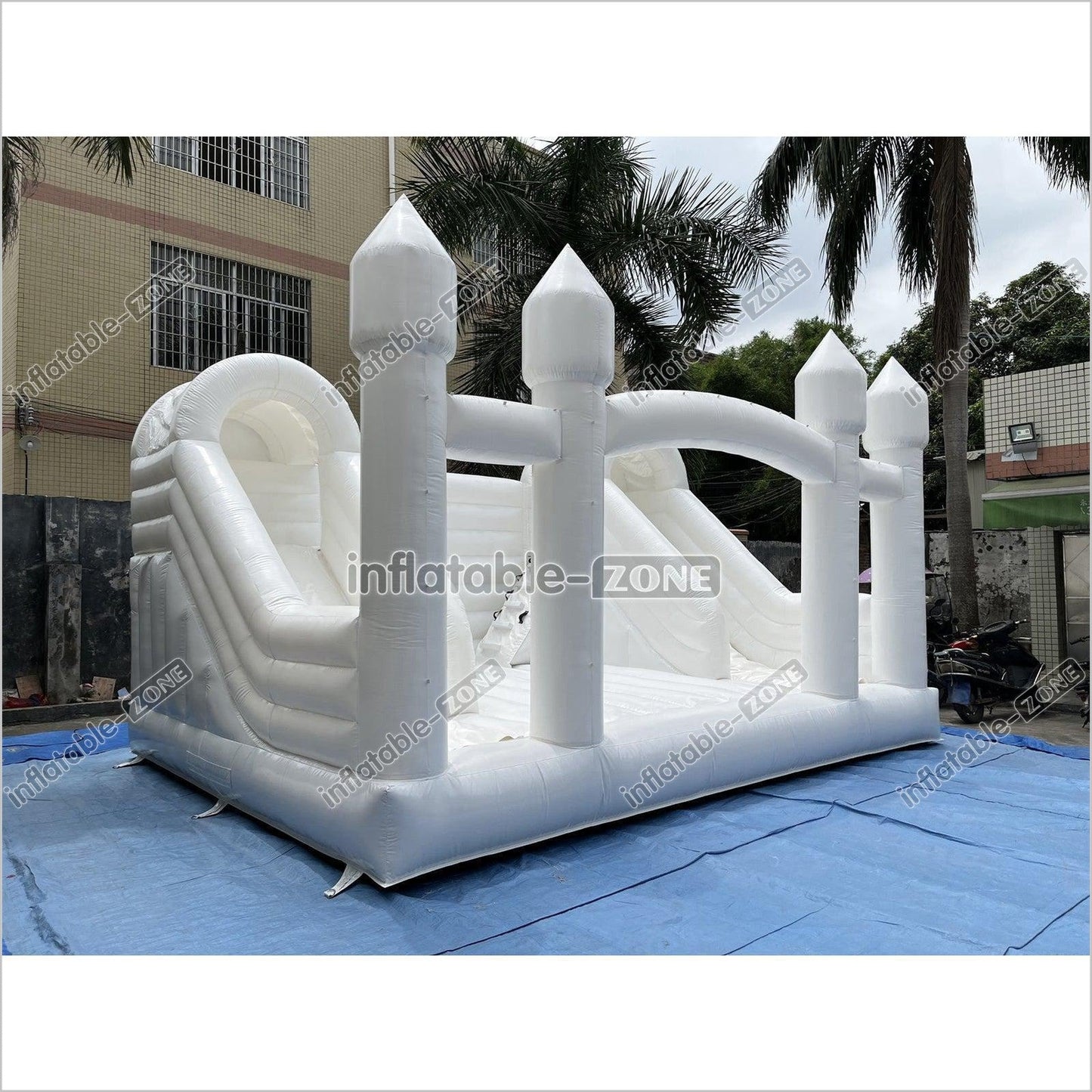 Inflatable White Bounce House White Double Slide Wedding Bouncy Castle - Inflatable-Zone