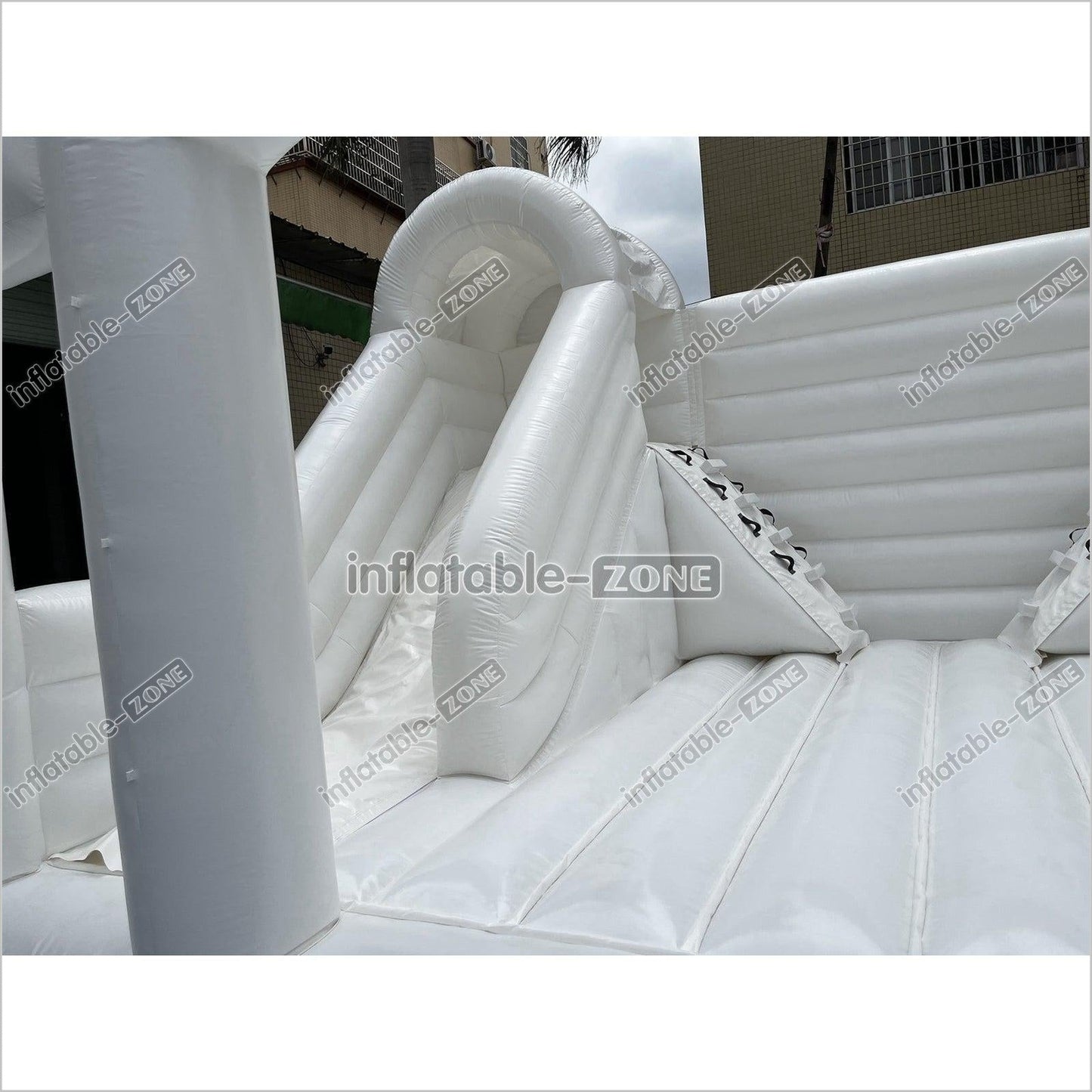 Inflatable White Bounce House White Double Slide Wedding Bouncy Castle - Inflatable-Zone
