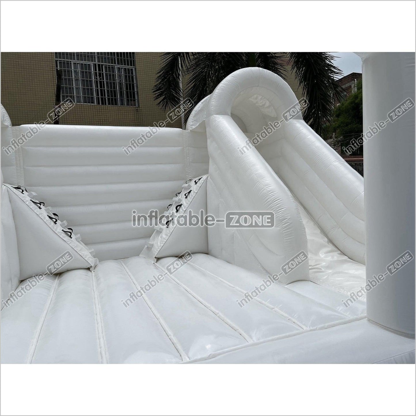 Inflatable White Bounce House White Double Slide Wedding Bouncy Castle - Inflatable-Zone