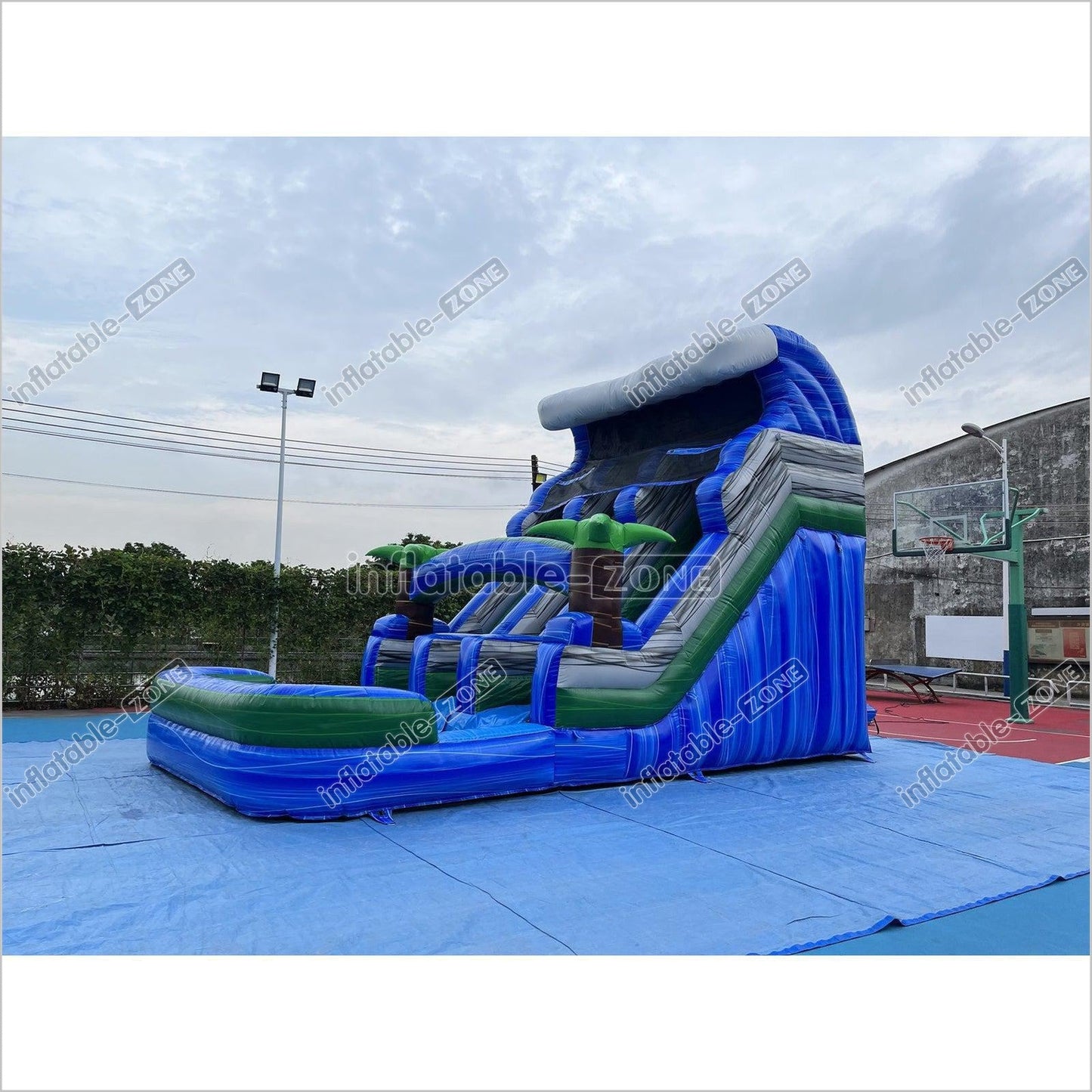 Inflatable Water Slide Sea Color Giant Blow Up Water Slide Beach Theme Jumping Slide - Inflatable-Zone