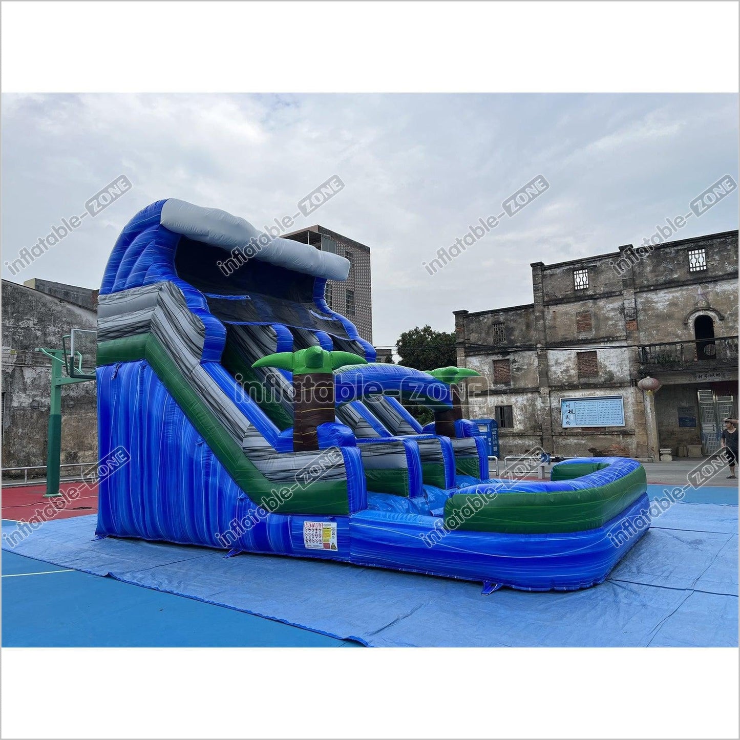 Inflatable Water Slide Sea Color Giant Blow Up Water Slide Beach Theme Jumping Slide - Inflatable-Zone