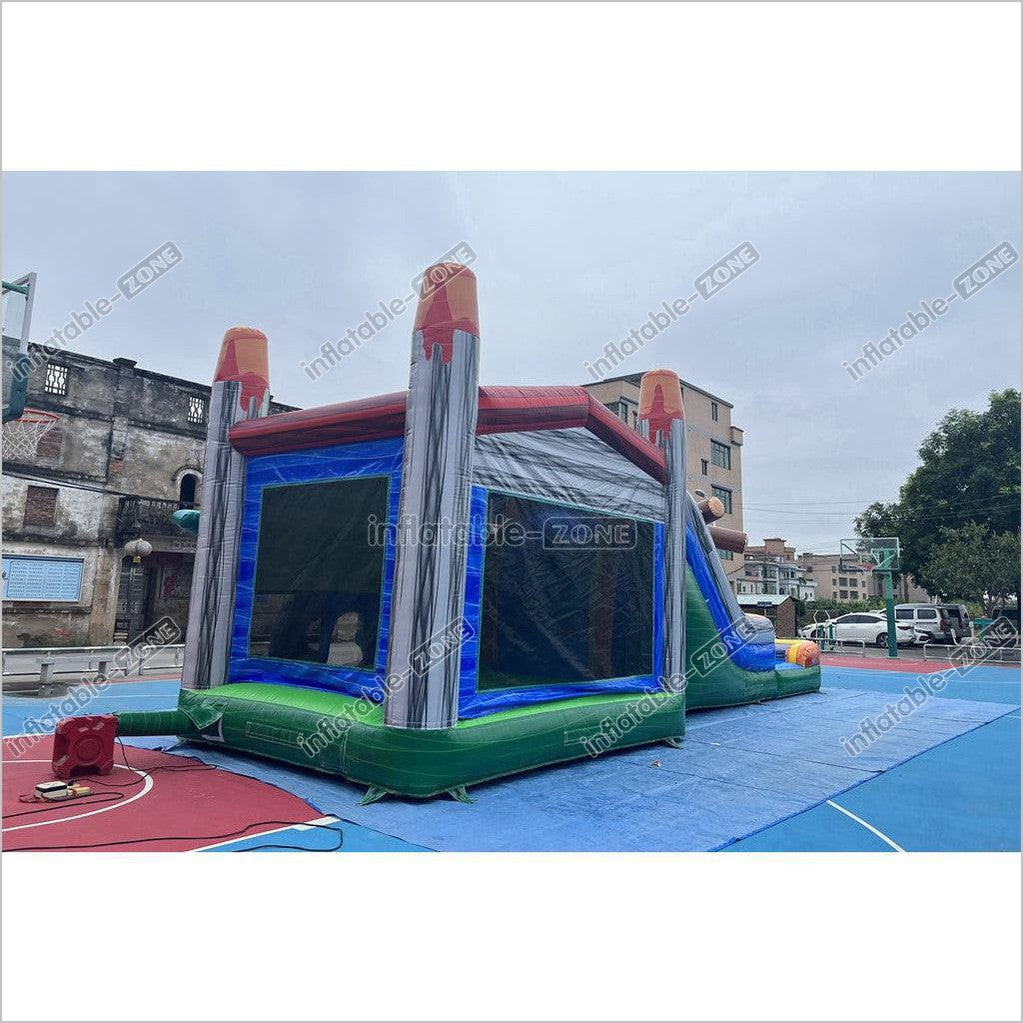 Dinosaur Water Inflatable Commercial Bounce House Wet Dry Combo Bouncy Castle With Slide And Pool - Inflatable-Zone