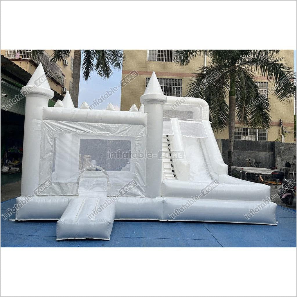 White Bouncy Castle With Slide Combo Jumping Party Wedding Bounce House Near Me - Inflatable-Zone