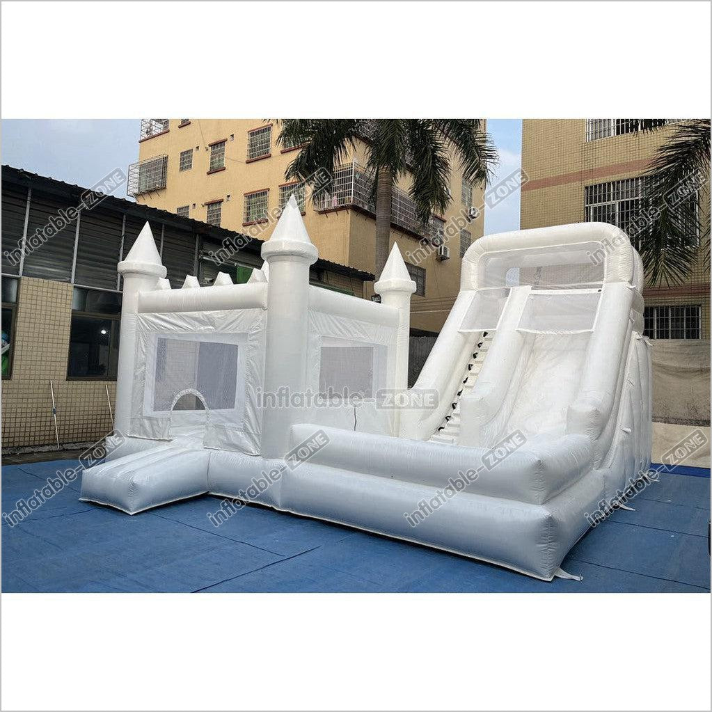 White Bouncy Castle With Slide Combo Jumping Party Wedding Bounce House Near Me - Inflatable-Zone