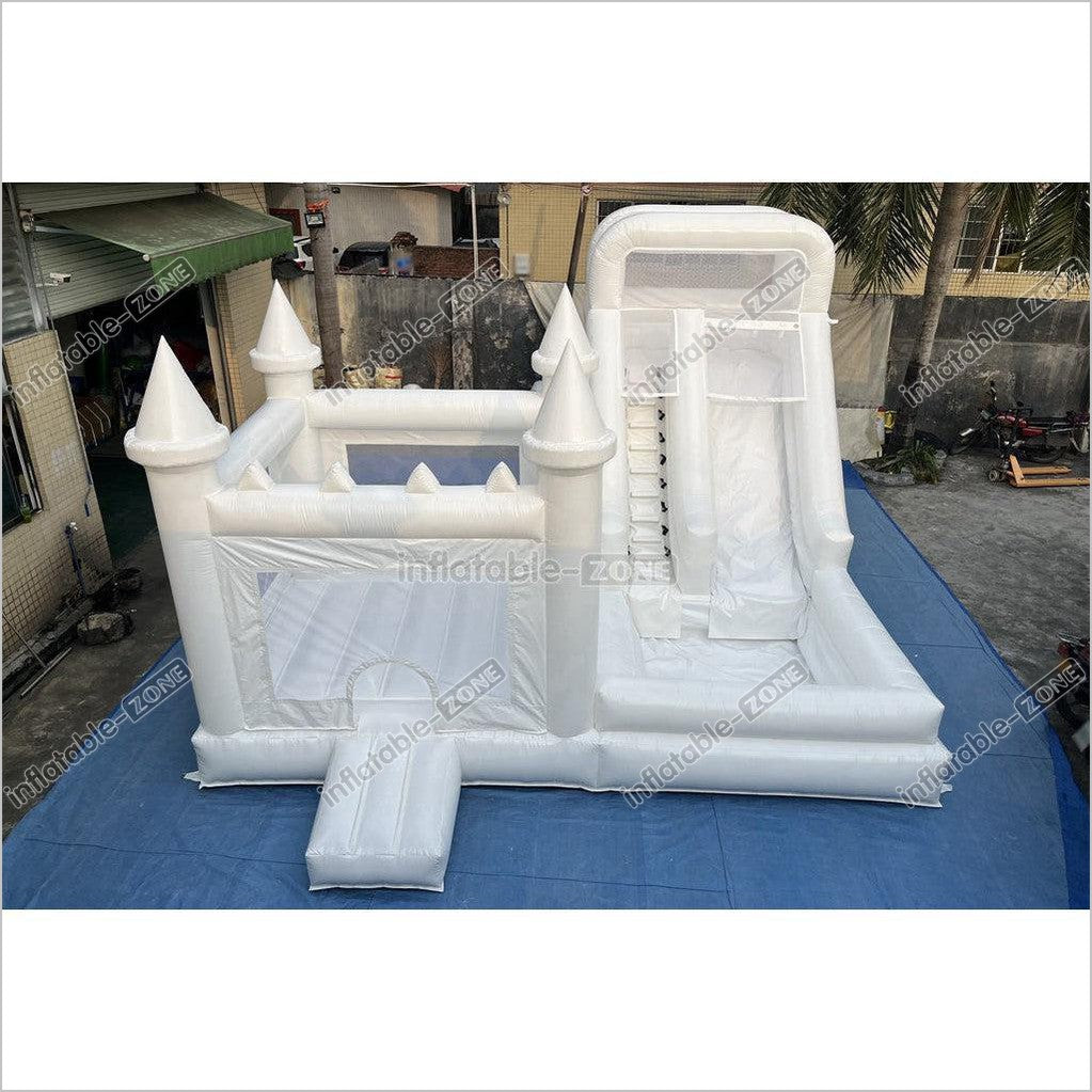 White Bouncy Castle With Slide Combo Jumping Party Wedding Bounce House Near Me - Inflatable-Zone