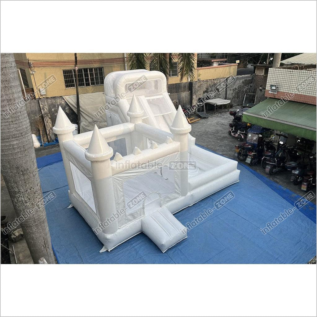 White Bouncy Castle With Slide Combo Jumping Party Wedding Bounce House Near Me - Inflatable-Zone