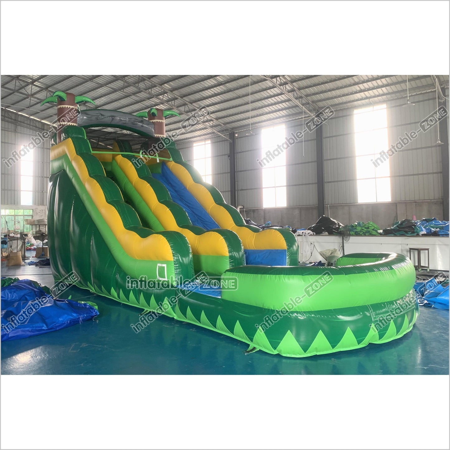 Green Inflatable Palm Tree Water Slide Tropical Rush Waterslide Pool Jump Castle Bouncy Inflatable - Inflatable-Zone