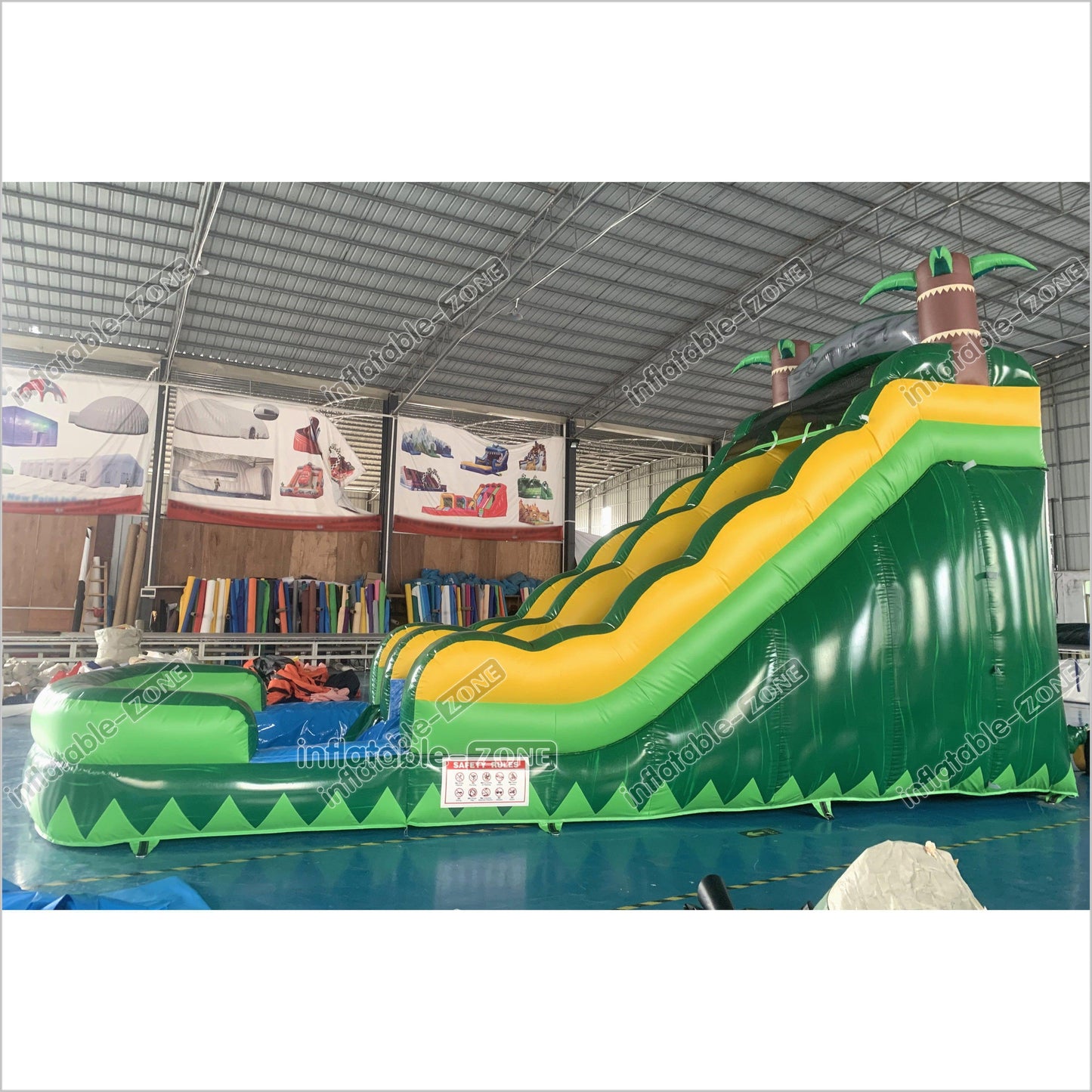 Green Inflatable Palm Tree Water Slide Tropical Rush Waterslide Pool Jump Castle Bouncy Inflatable - Inflatable-Zone