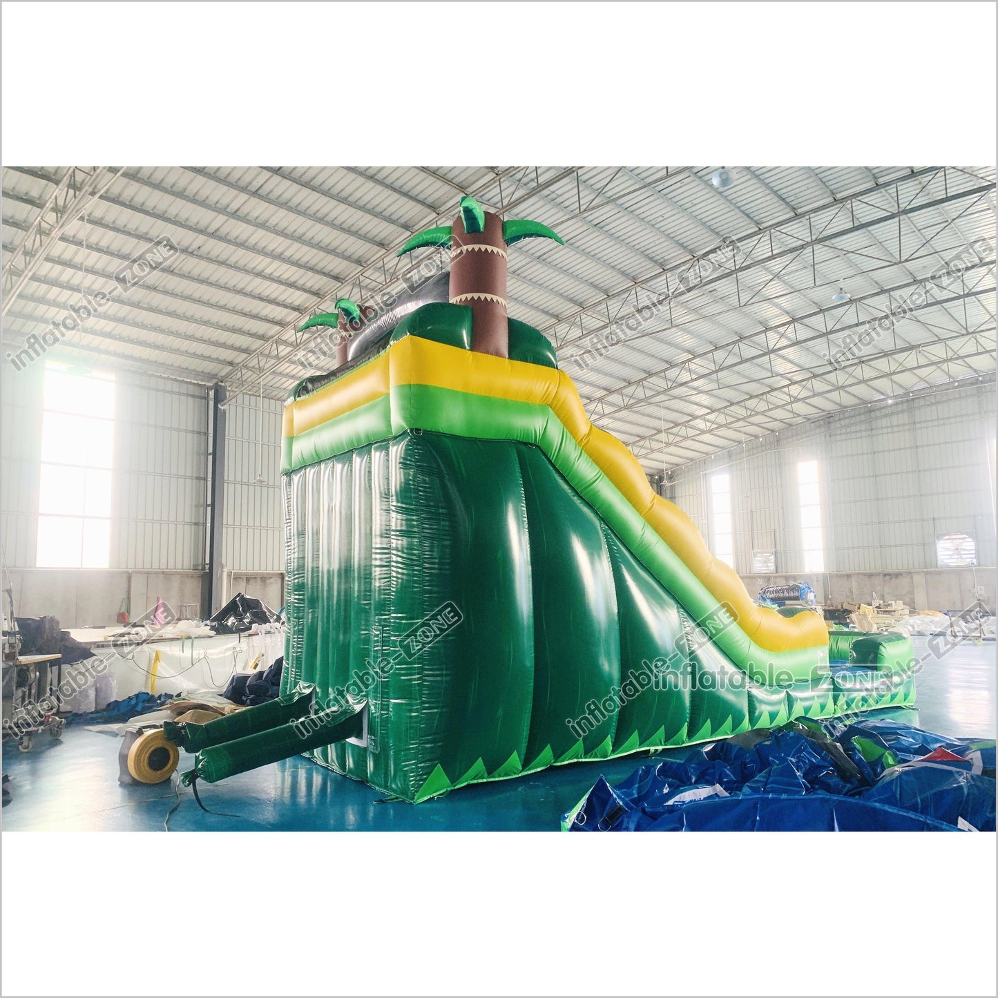 Green Inflatable Palm Tree Water Slide Tropical Rush Waterslide Pool Jump Castle Bouncy Inflatable - Inflatable-Zone