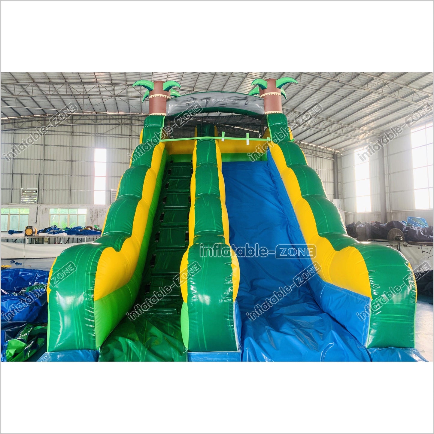 Green Inflatable Palm Tree Water Slide Tropical Rush Waterslide Pool Jump Castle Bouncy Inflatable - Inflatable-Zone