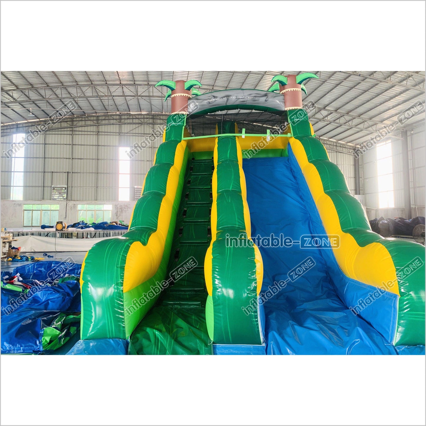 Green Inflatable Palm Tree Water Slide Tropical Rush Waterslide Pool Jump Castle Bouncy Inflatable - Inflatable-Zone