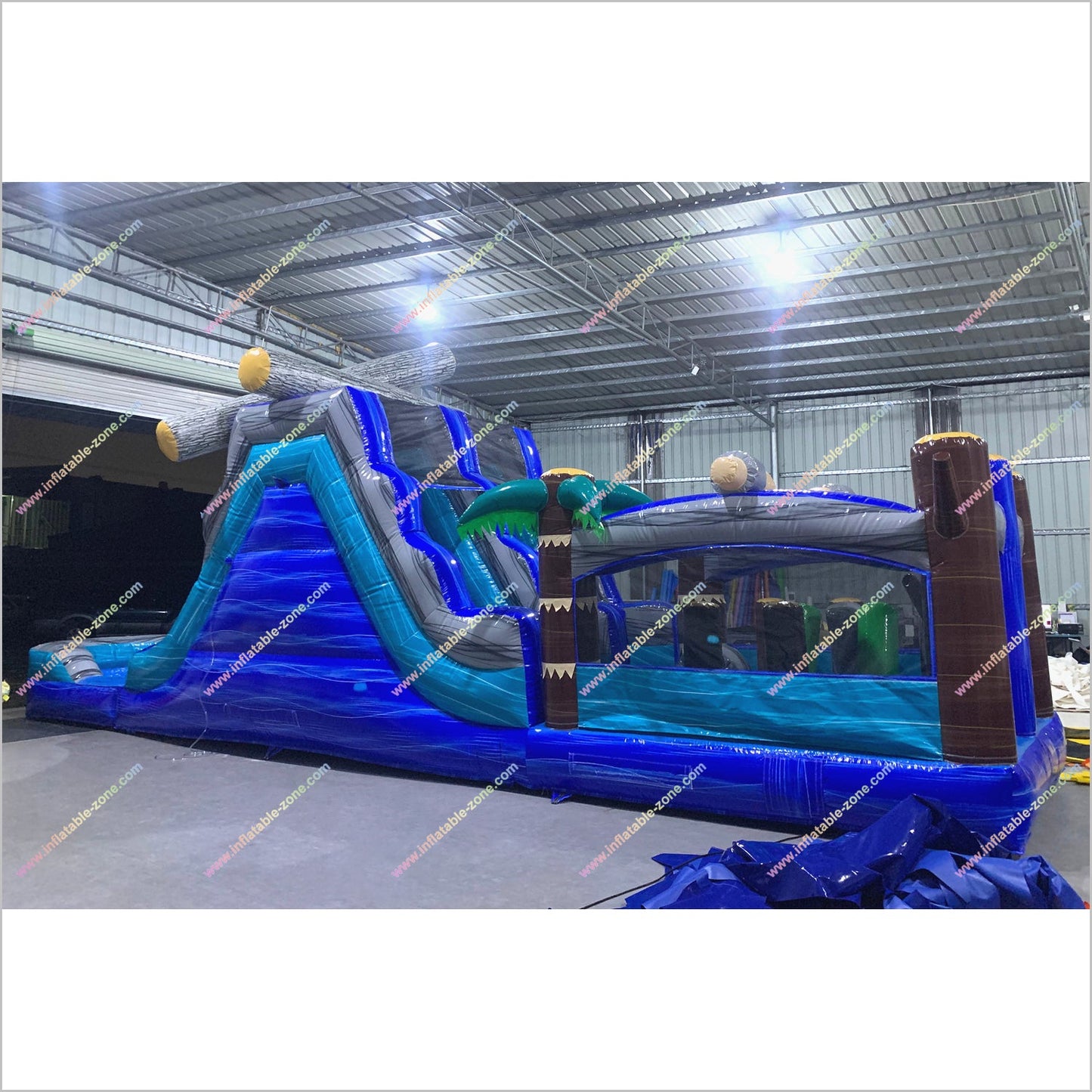 Tropical Wet And Dry Inflatable Pool Obstacle Course Large Soft Play Equipment Water Slide Obstacle Course For Rent - Inflatable-Zone
