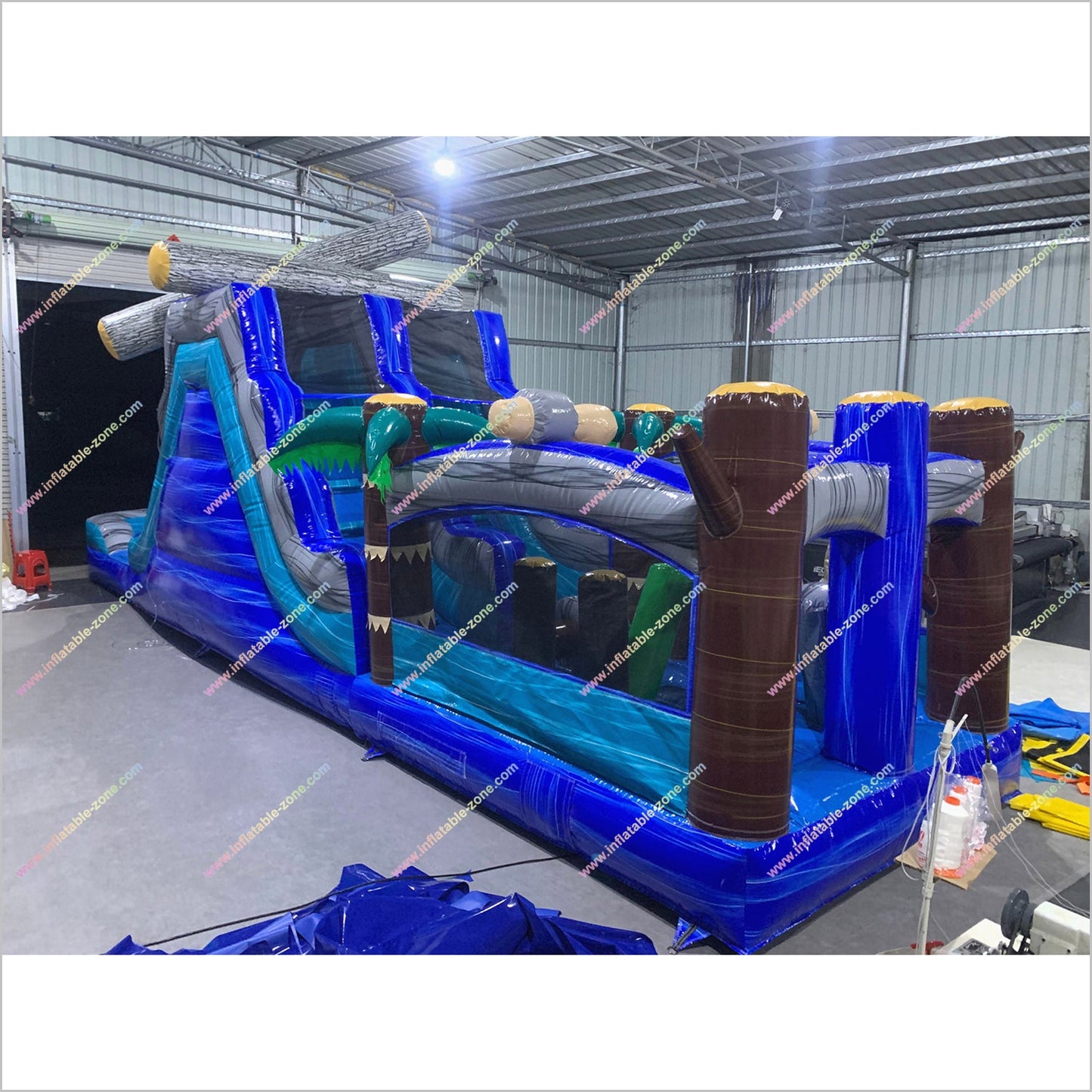 Tropical Wet And Dry Inflatable Pool Obstacle Course Large Soft Play Equipment Water Slide Obstacle Course For Rent - Inflatable-Zone